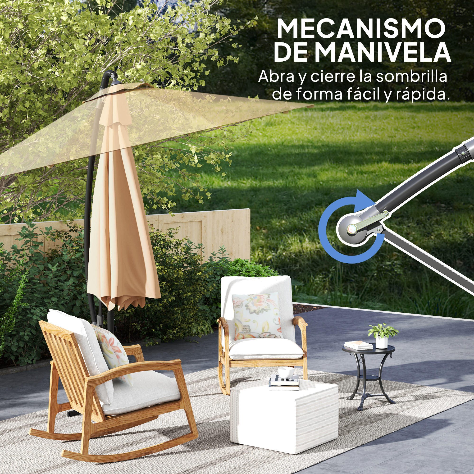 Parasol Excéntrico Outsunny 290x290x243 cm Caqui 7/8