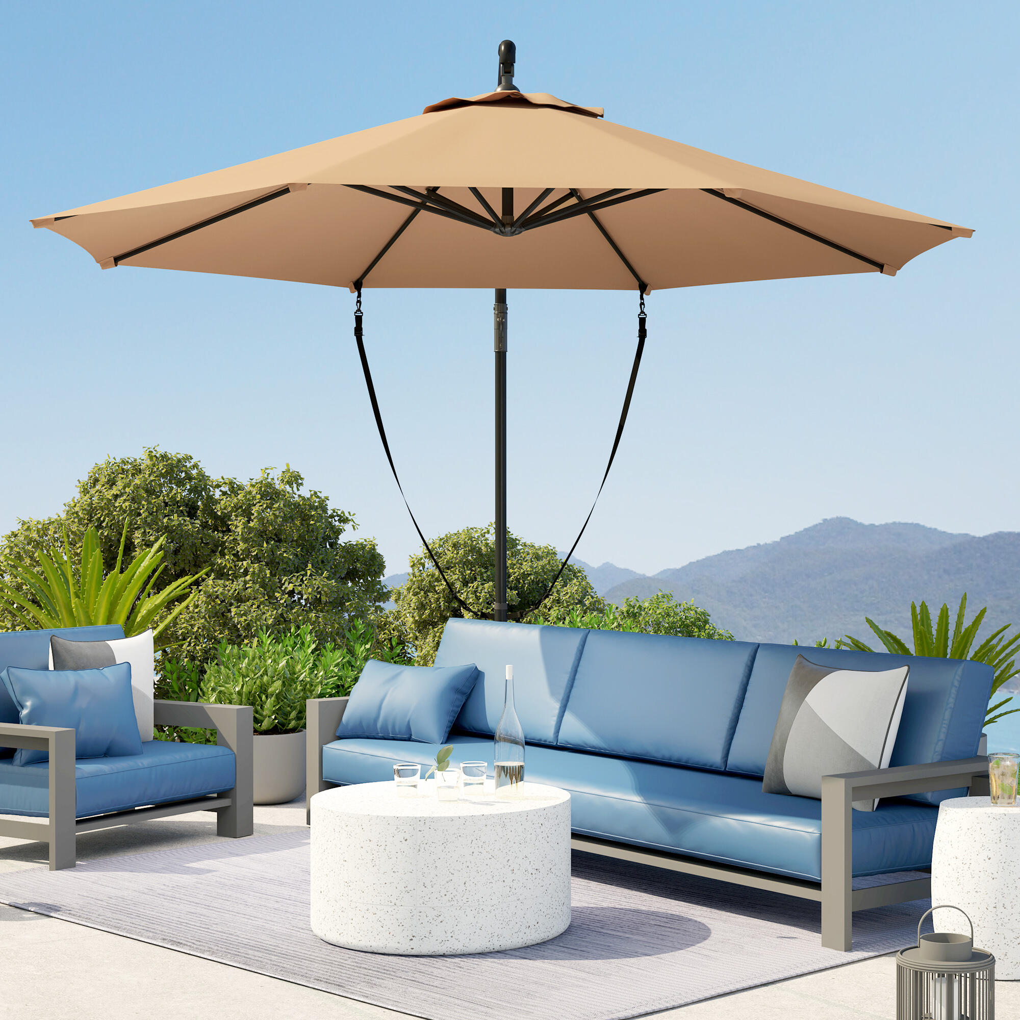 Parasol Excéntrico Outsunny 290x290x243 cm Caqui 5/8