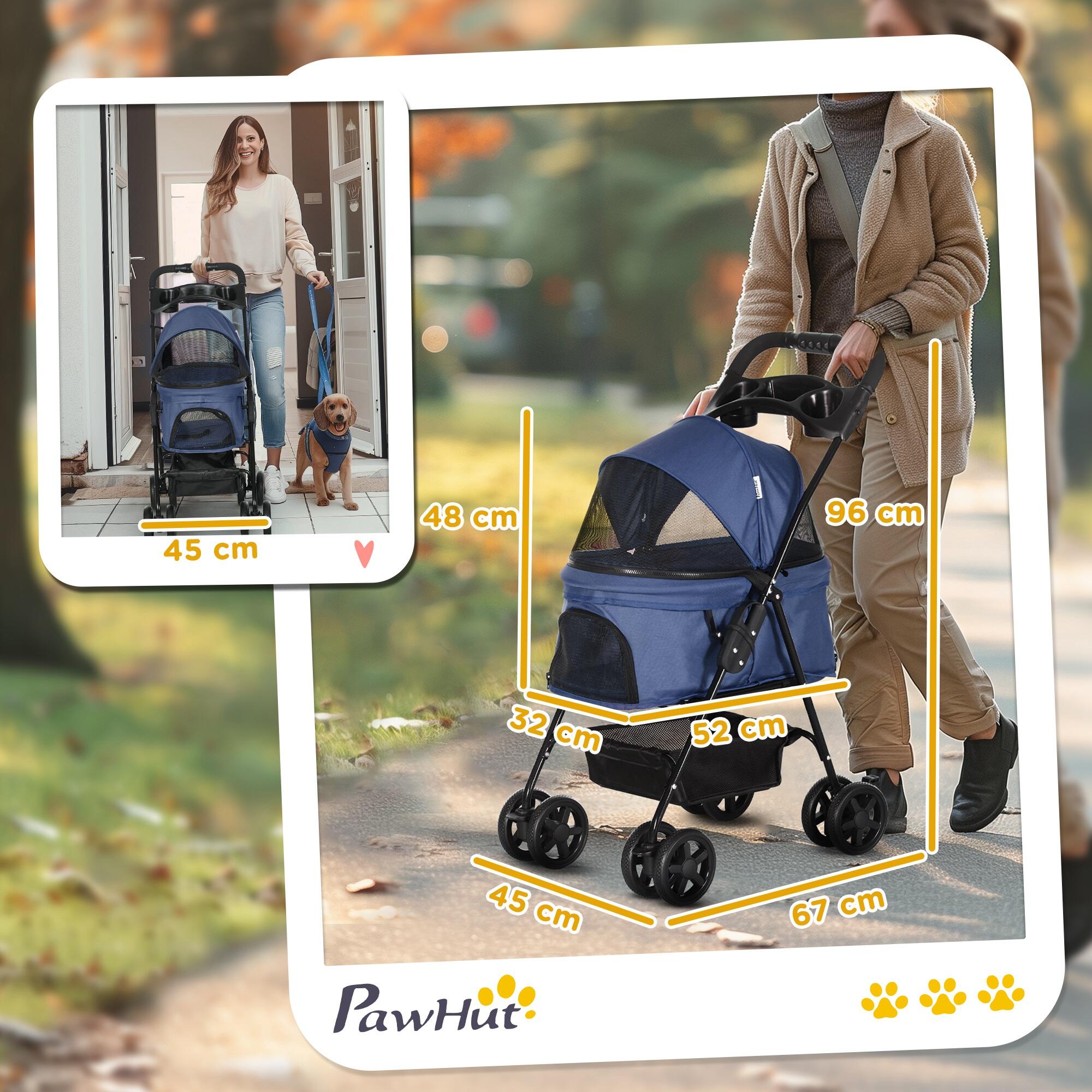 Cochecito para Mascotas PawHut 67x45x96 cm Azul 3/7