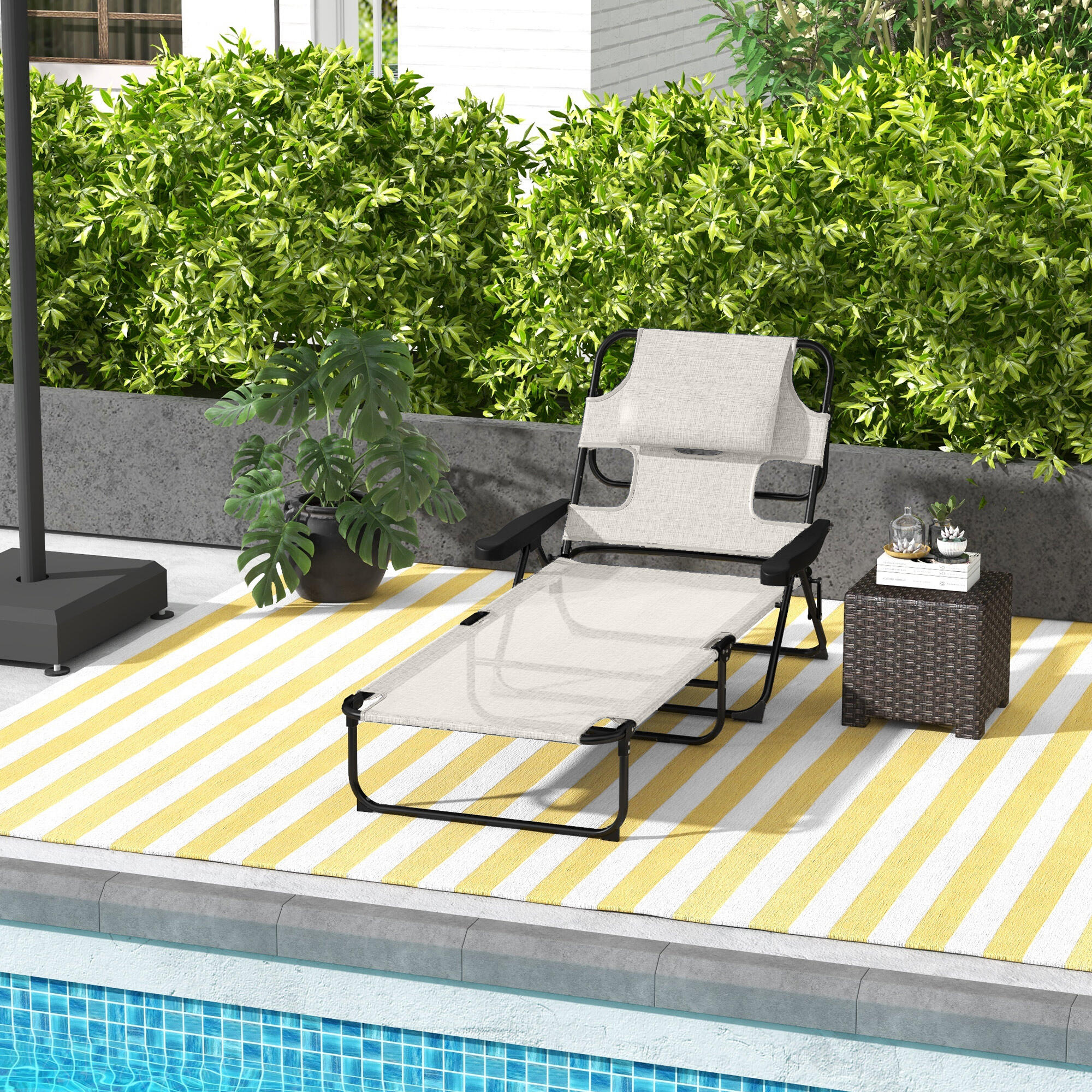 Espreguiçadeira dobrável creme branco Outsunny 2/7