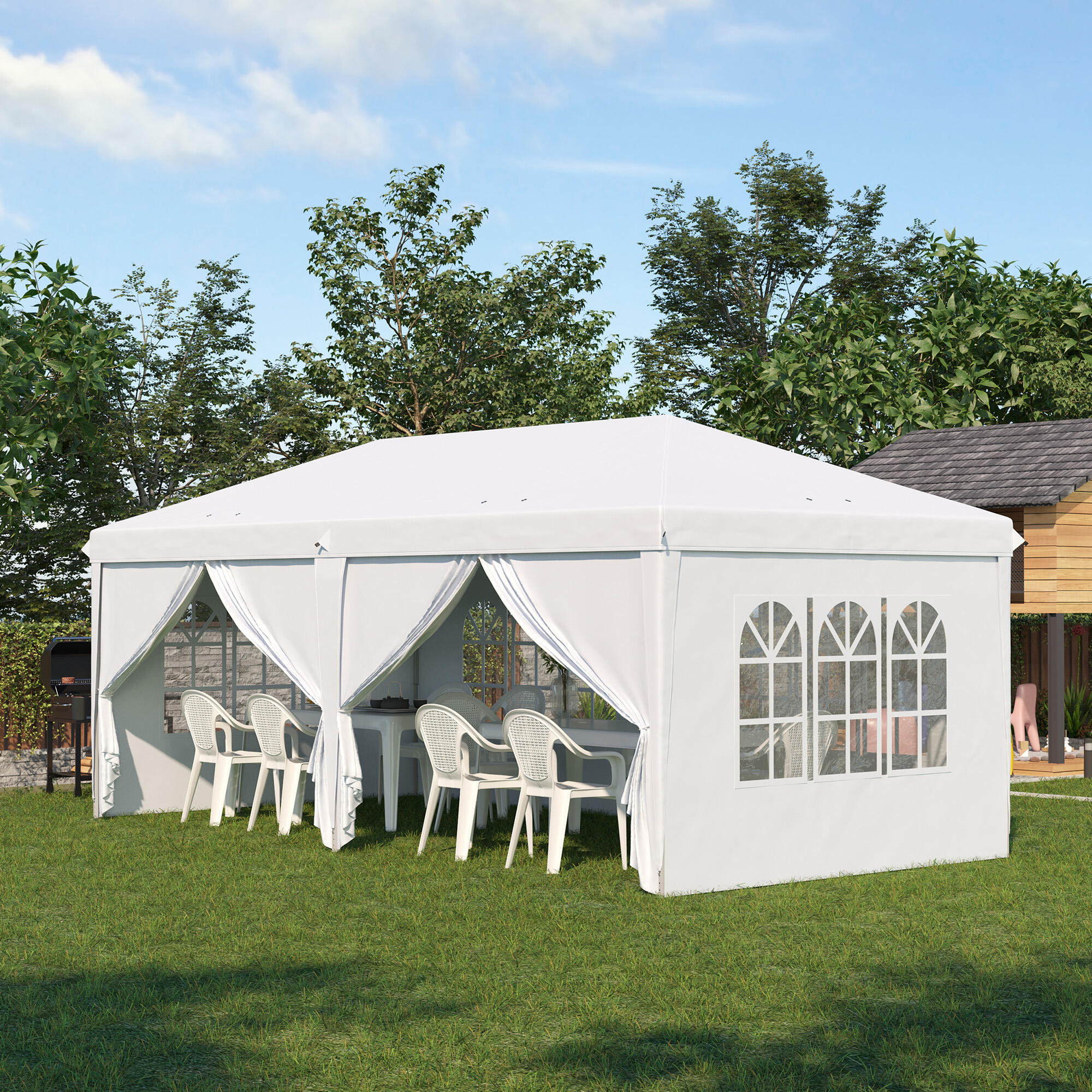 Tenda para festas Outsunny 585x295x270 cm branco 2/7