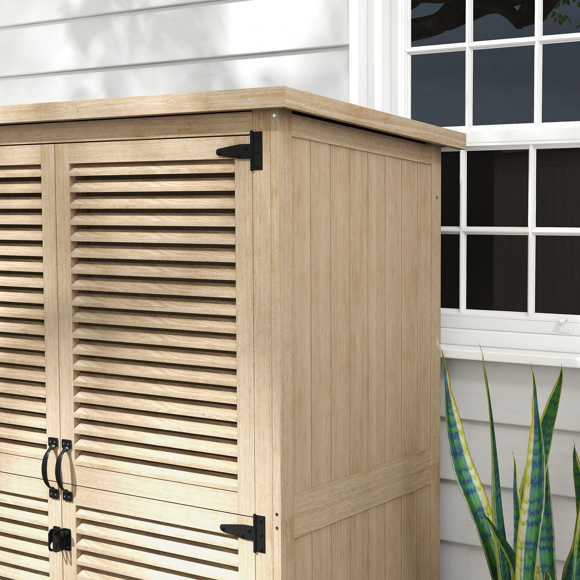 Caseta almacenamiento de Madera Outsunny 127x65x168 cm Madera Natural 4/7