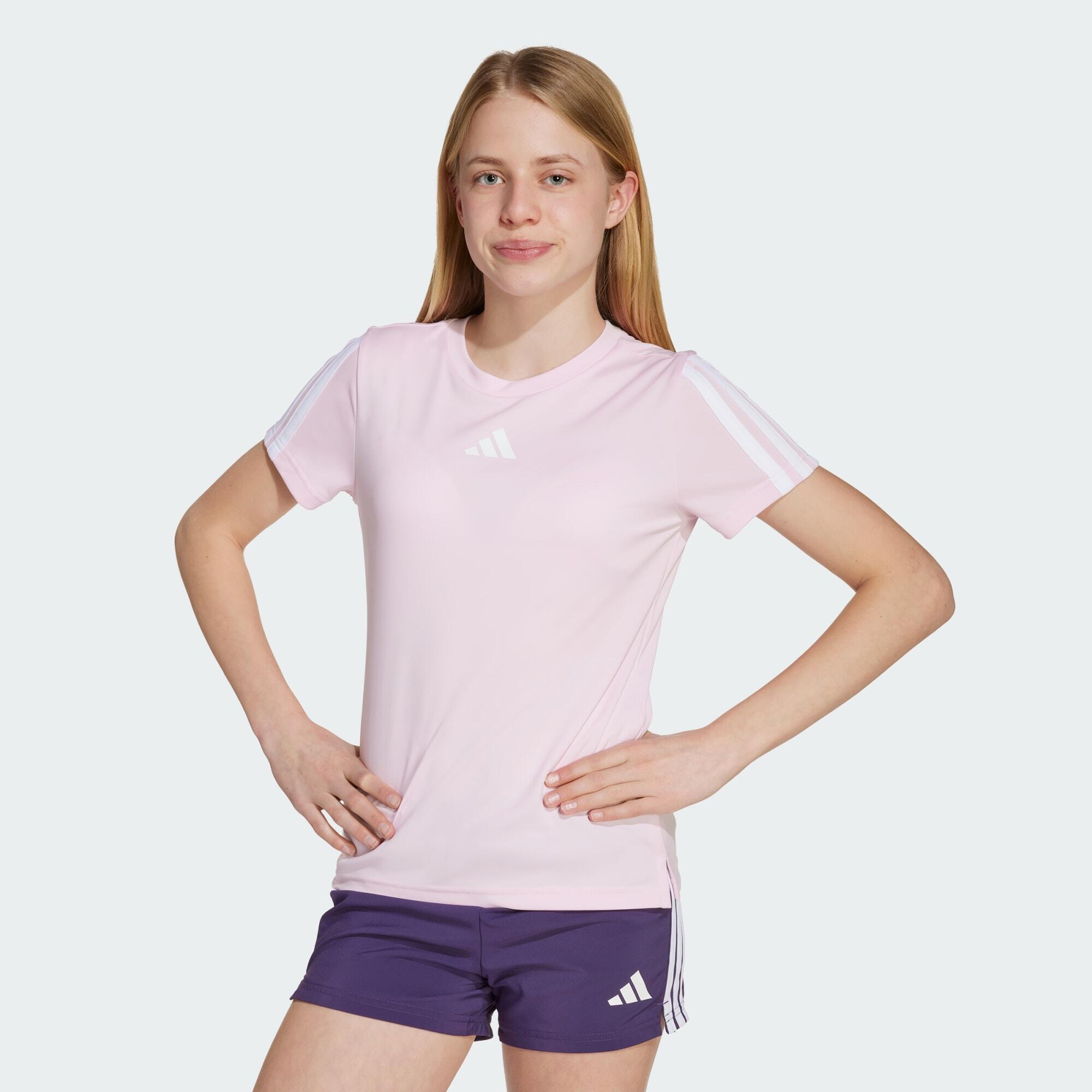 Adidas - T-shirt 3 Bandes Training Essentials Enfants - T-shirt Manches Courtes - Blanc|rose - Decathlon