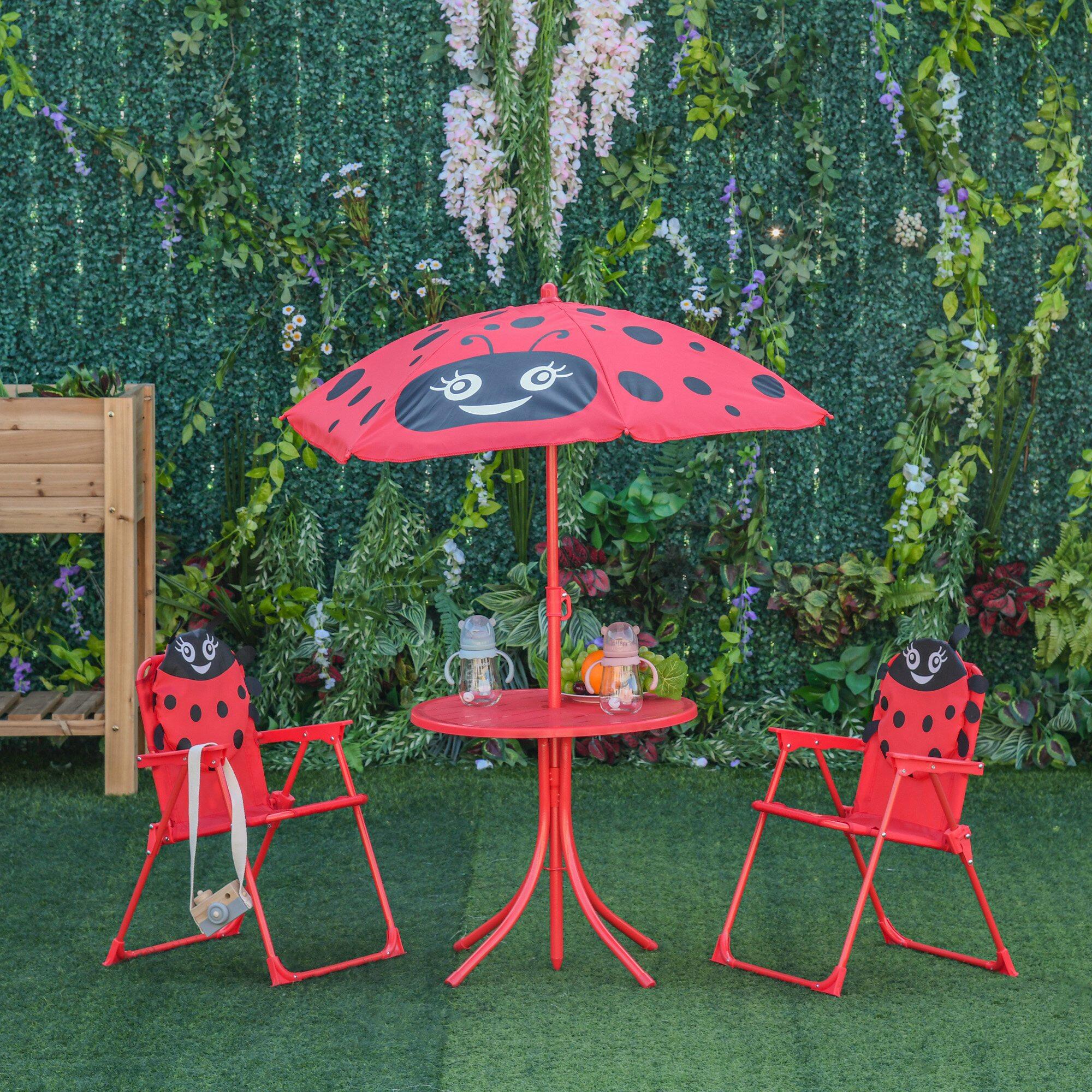 Conjunto Mesa e Cadeiras Exterior Criança 50x50x46cm Vermelho Outsunny 2/7