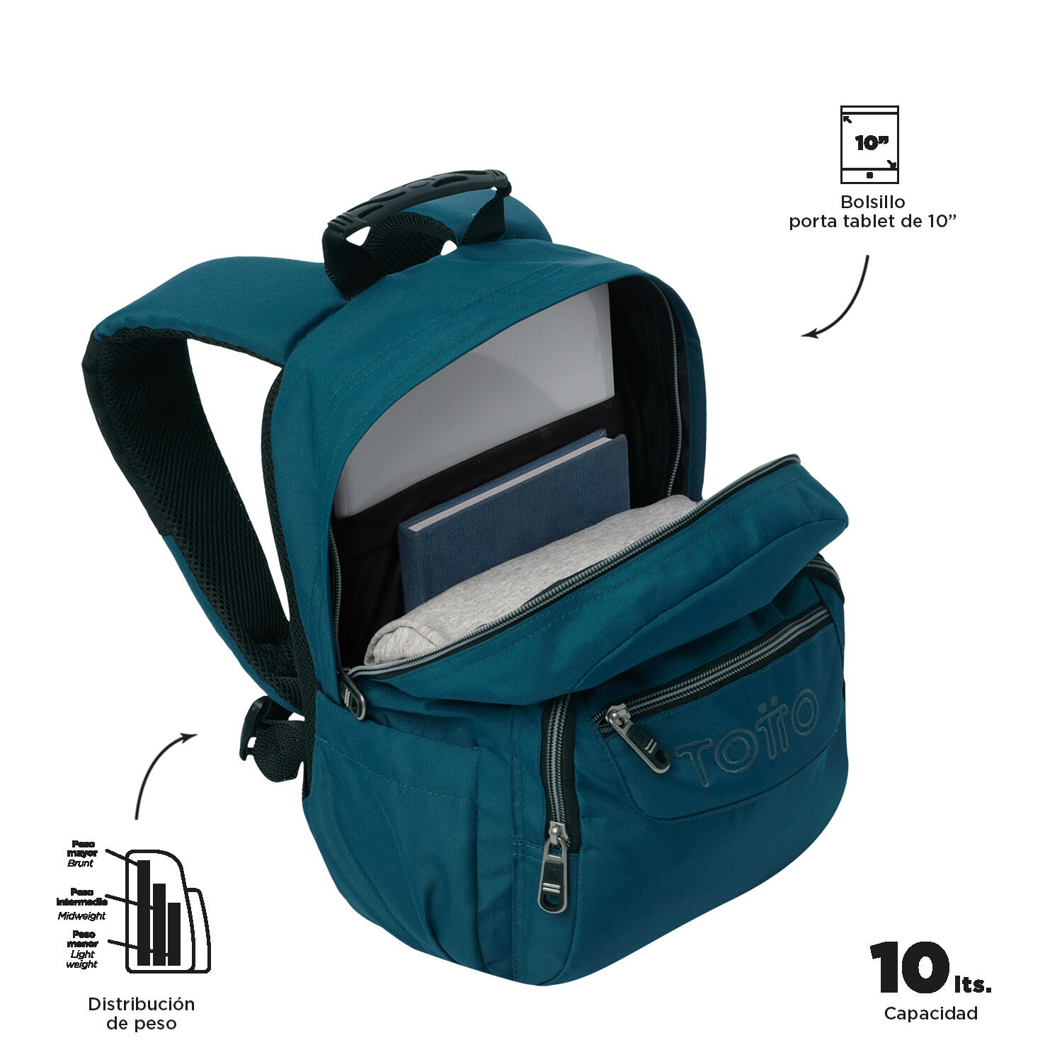Totto Mochila escolar Tempera Moroccan Blue Poliéster reciclado 27 x 36.5 x 12 4/5