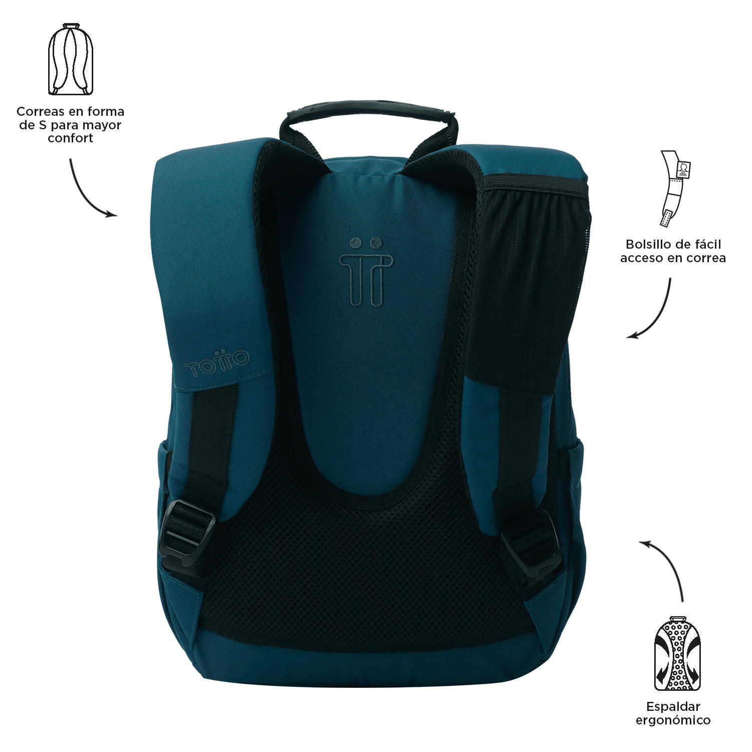 Totto Mochila escolar Tempera Moroccan Blue Poliéster reciclado 27 x 36.5 x 12 3/5
