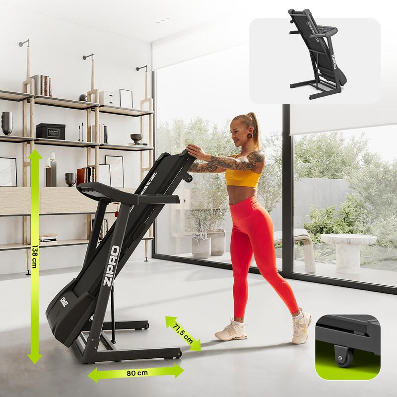 Tapis de course pliant Zipro Pulse 120×42 cm 12 km/h, 15 positions d'inclinaison