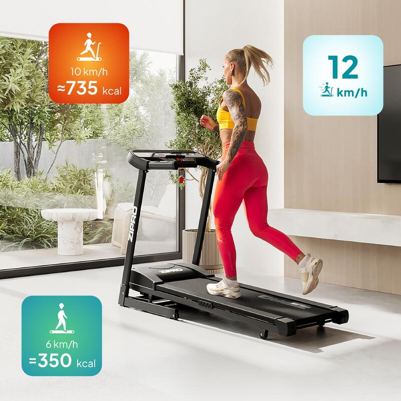 Tapis de course pliant Zipro Pulse 120×42 cm 12 km/h, 15 positions d'inclinaison