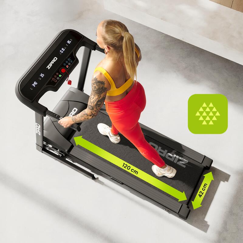 Tapis de course pliant Zipro Pulse 120×42 cm 12 km/h, 15 positions d'inclinaison