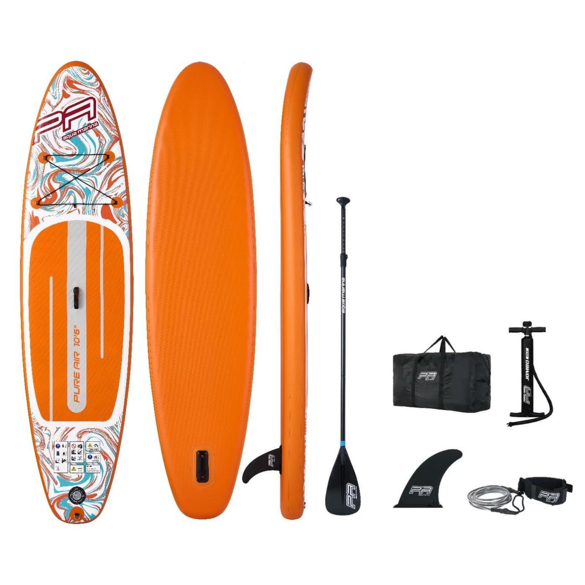 Aqua Marina - Pack Paddle Gonflable Pure Air 10'6 2025 (sup. Pompe. Pagaie. Leash) - Set De Stand Up Paddle - Blanc|orange - 320 Cm - Decathlon