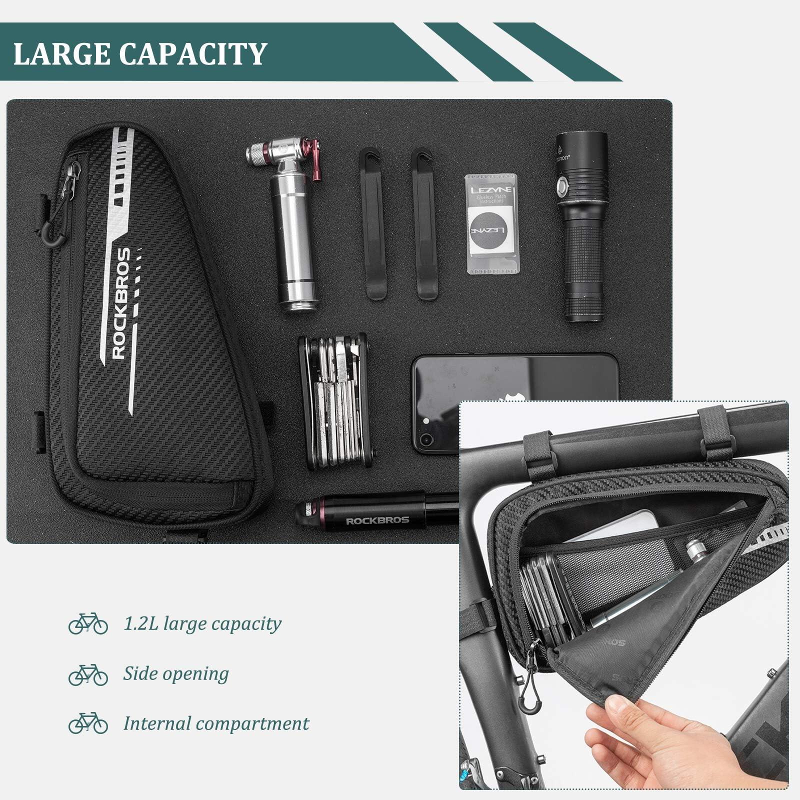 ROCKBROS Sacoche de Cadre Vélo VTT BMX, Sacoche Triangle de Tube Noir 1.2L 3/6