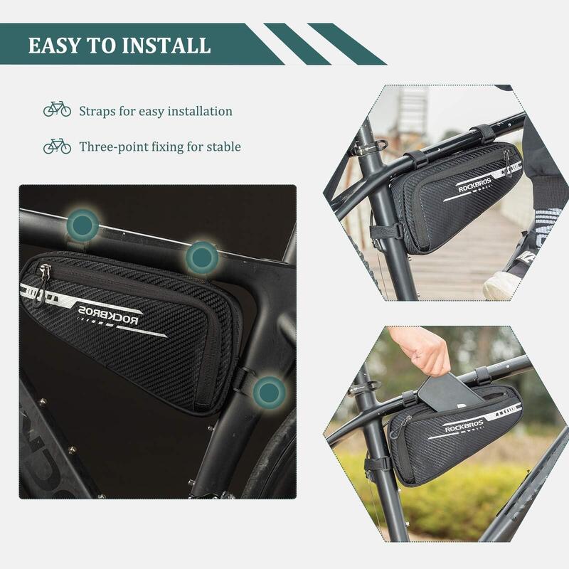 ROCKBROS Sacoche de Cadre Vélo VTT BMX, Sacoche Triangle de Tube Noir 1.2L