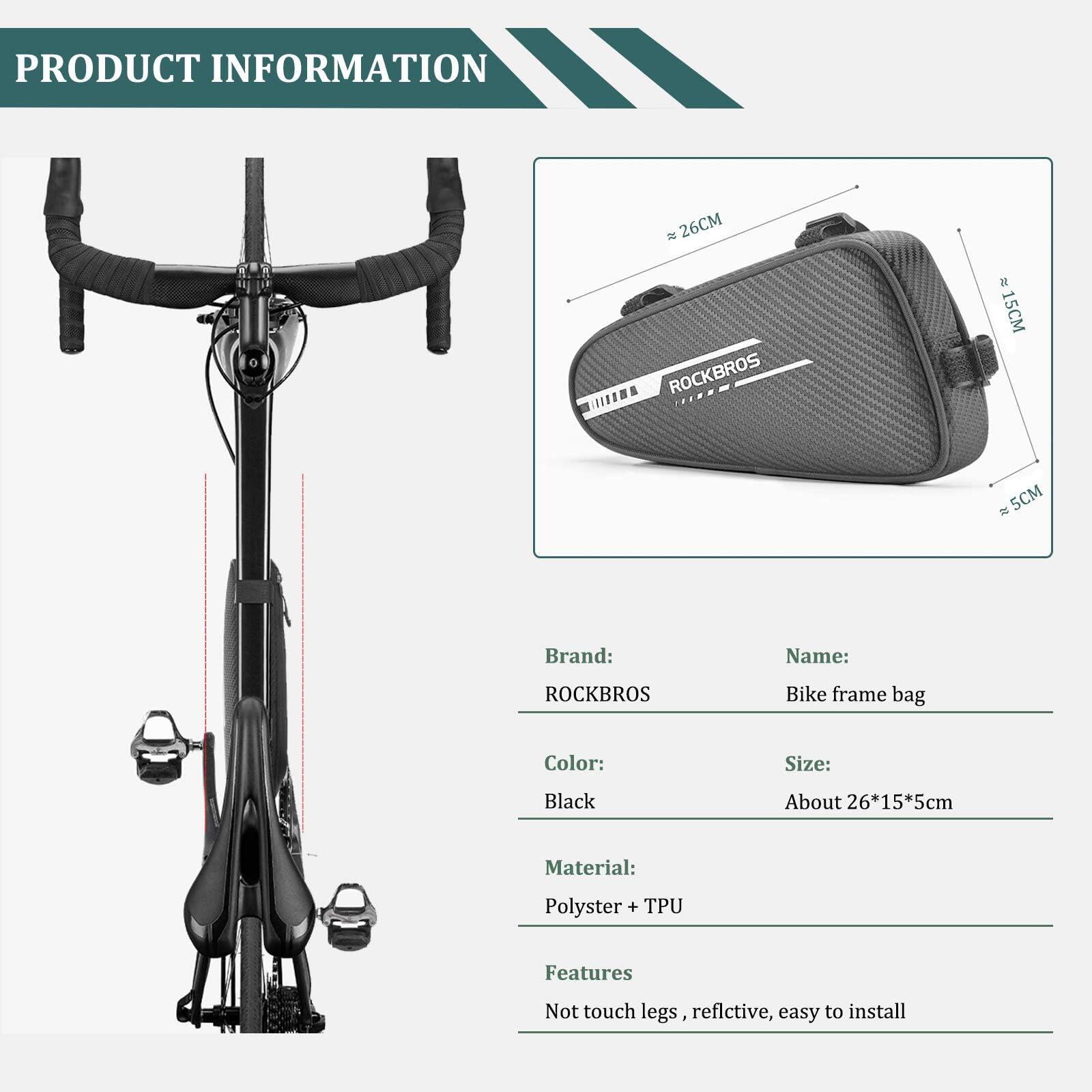 ROCKBROS Sacoche de Cadre Vélo VTT BMX, Sacoche Triangle de Tube Noir 1.2L 2/6