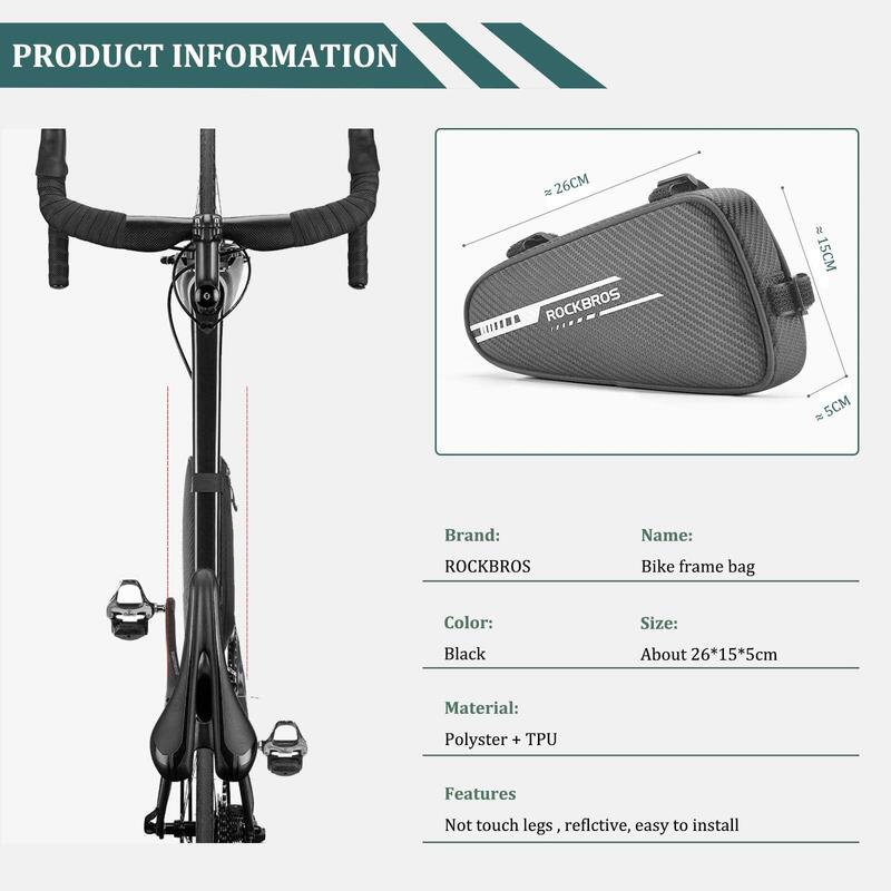 ROCKBROS Sacoche de Cadre Vélo VTT BMX, Sacoche Triangle de Tube Noir 1.2L