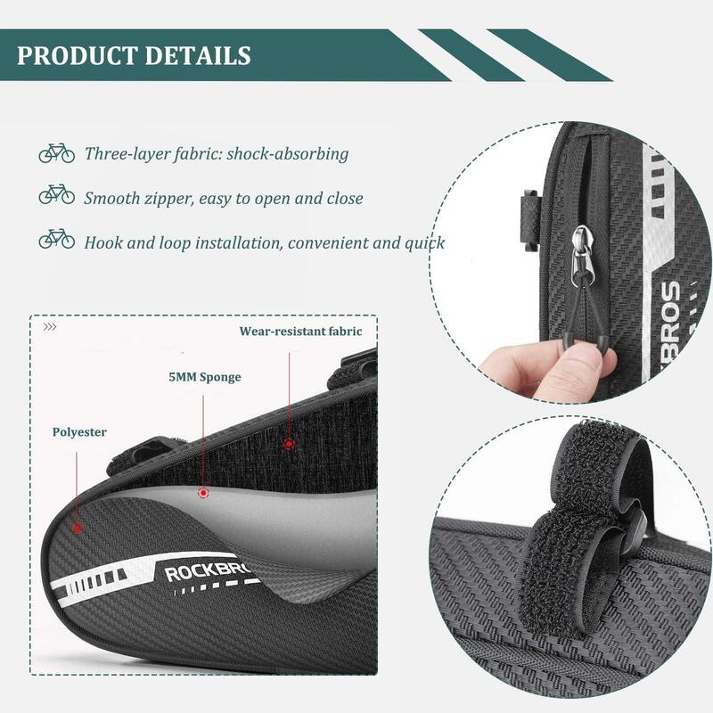 ROCKBROS Sacoche de Cadre Vélo VTT BMX, Sacoche Triangle de Tube Noir 1.2L