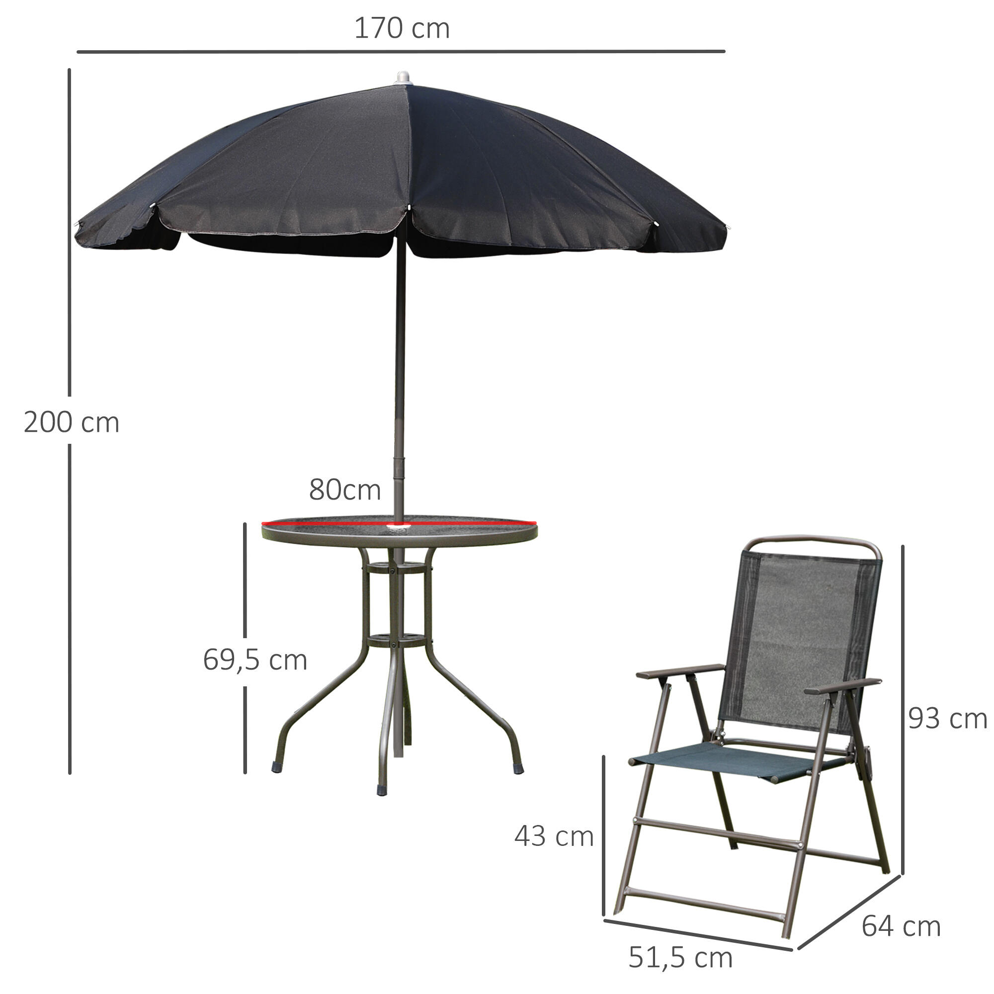 Conjunto de Móveis de Jardim Outsunny 80x80x69.5 cm Preto 3/7