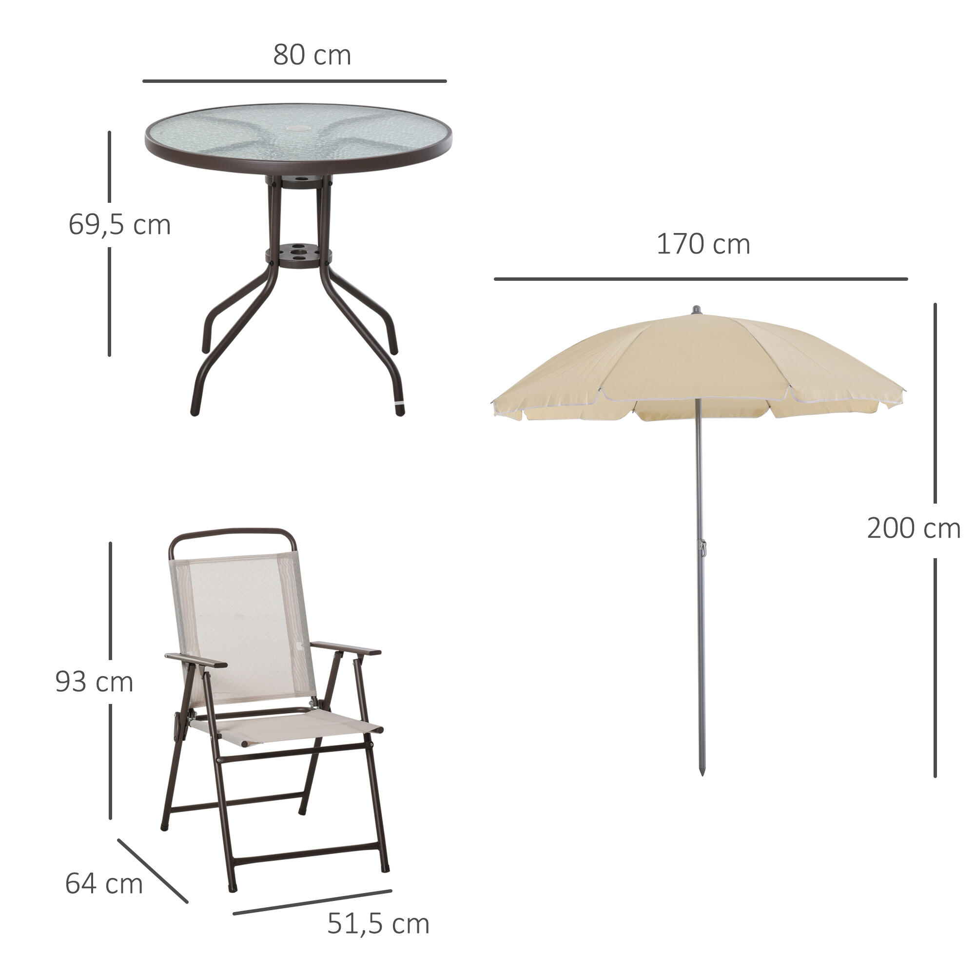 Conjunto de Muebles para Camping Outsunny 80x80x69,5 cm beige 3/7