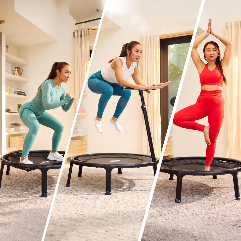 Trampolina fitness do jogi i ćwiczeń skokowych, 110 cm okrągła, czarna