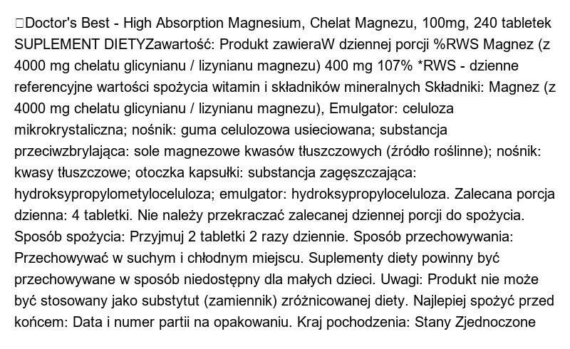 Suplemento - Mineral - Unissexo - Magnesio quelado 200 mg - 240 comprimidos. 2/2