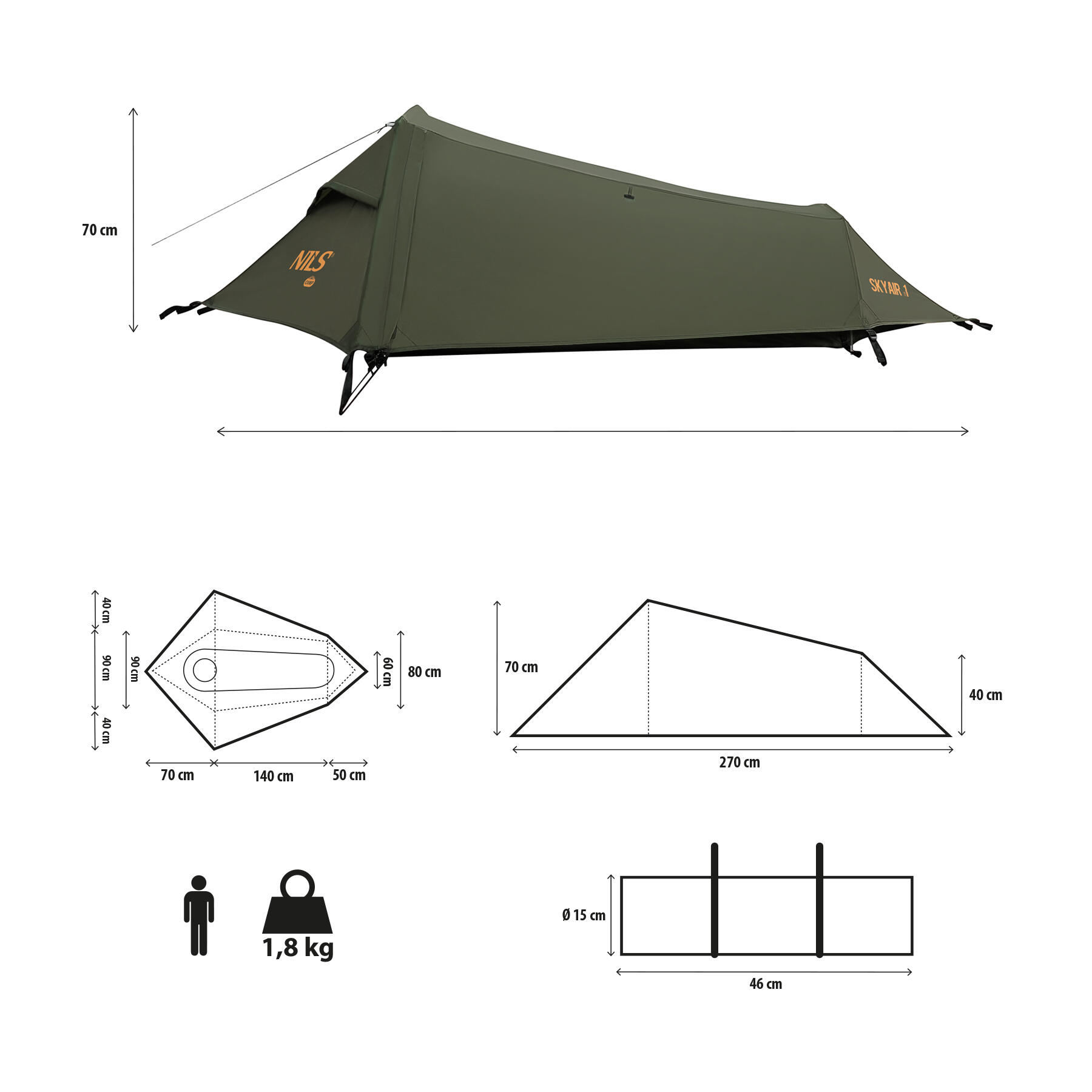 Tent ultralichte 1-persoons  Skyair Nils Camp NC2501 2/7