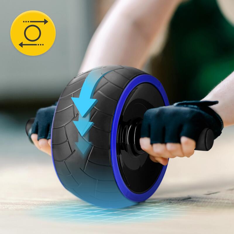 Koło do ćwiczeń mięśni brzucha 4FIZJO AB WHEEL PRO czarno-niebieskie