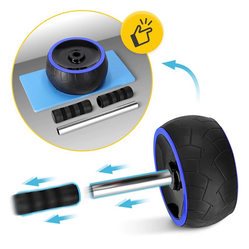 Koło do ćwiczeń mięśni brzucha 4FIZJO AB WHEEL PRO czarno-niebieskie