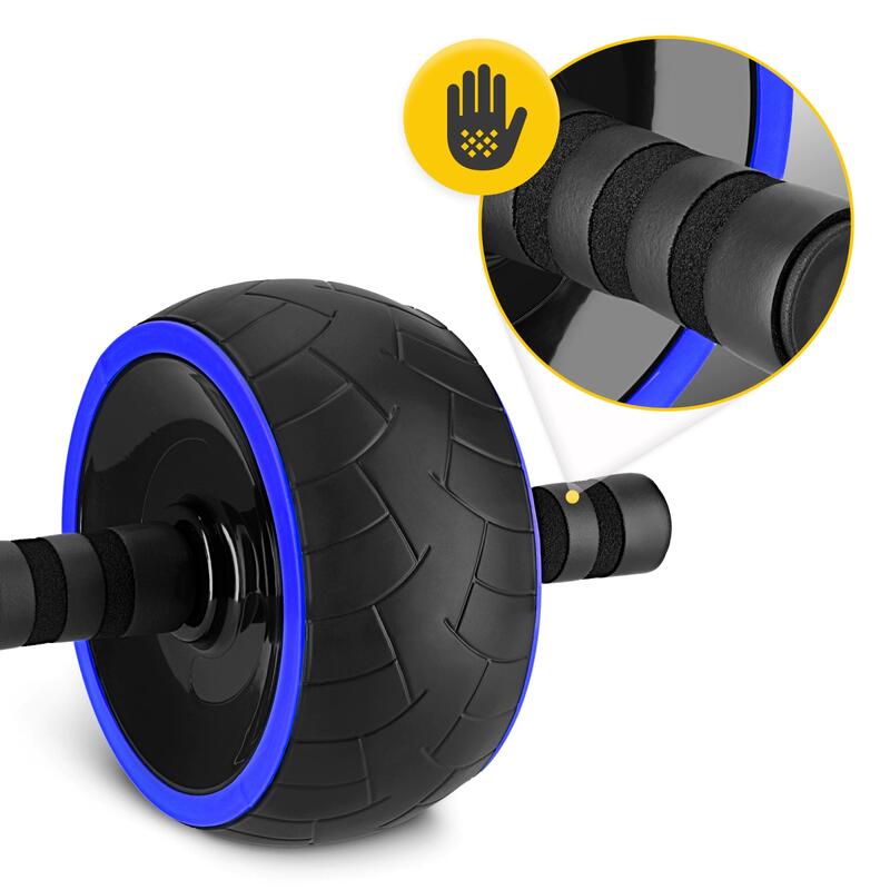 Koło do ćwiczeń mięśni brzucha 4FIZJO AB WHEEL PRO czarno-niebieskie