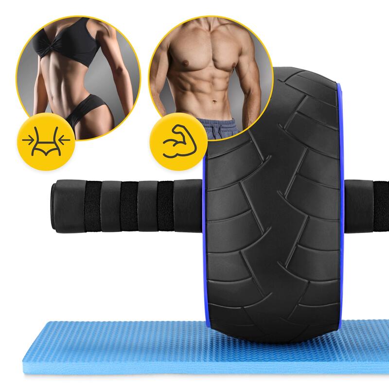 Koło do ćwiczeń mięśni brzucha 4FIZJO AB WHEEL PRO czarno-niebieskie