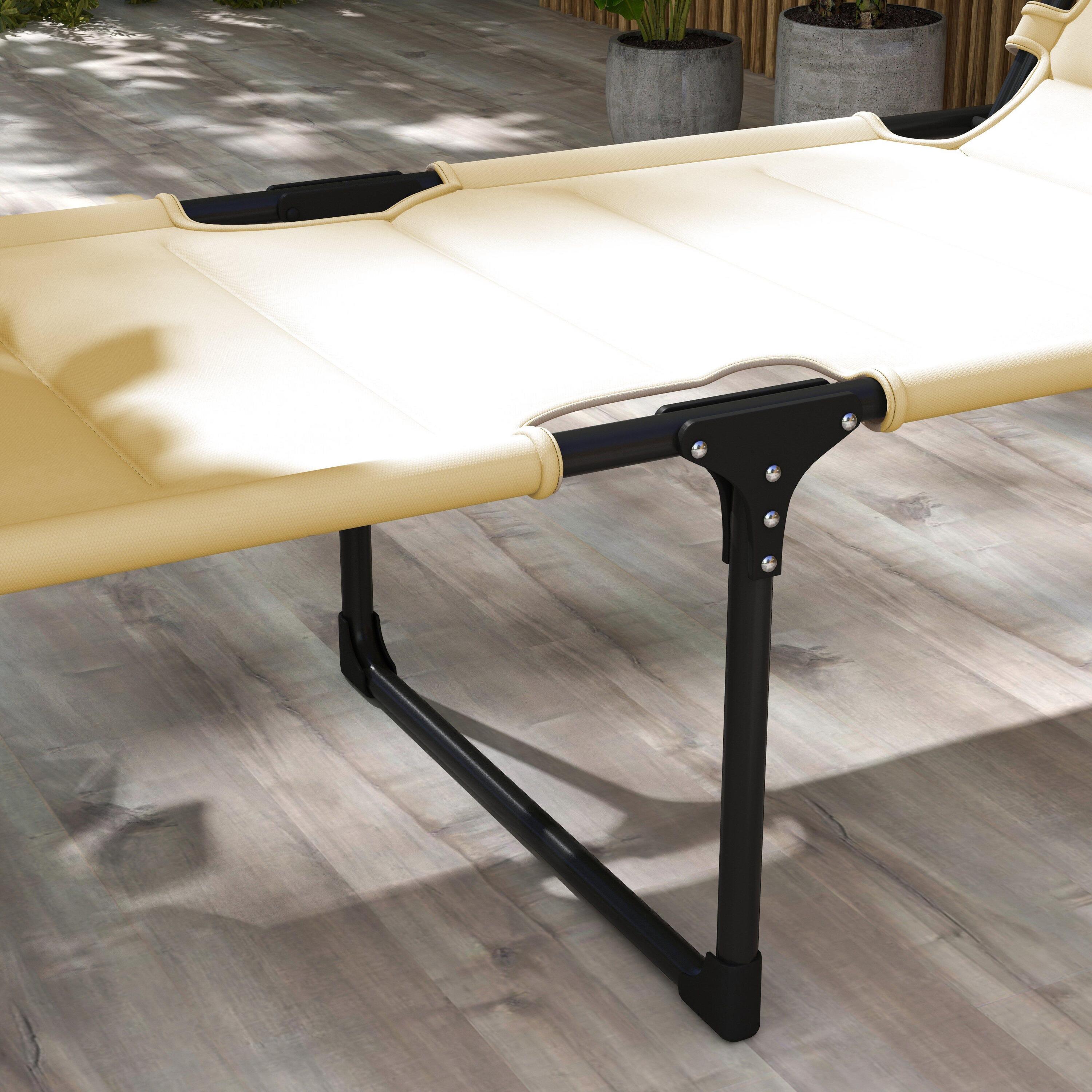 Tumbona Plegable Outsunny 70x200x45 cm Crema 6/7