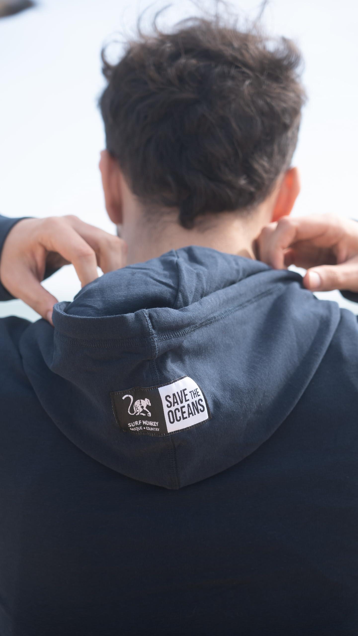 Sudadera Capucha cremallera - Hombre/Mujer - Ecológica (Azul Marino) 4/6