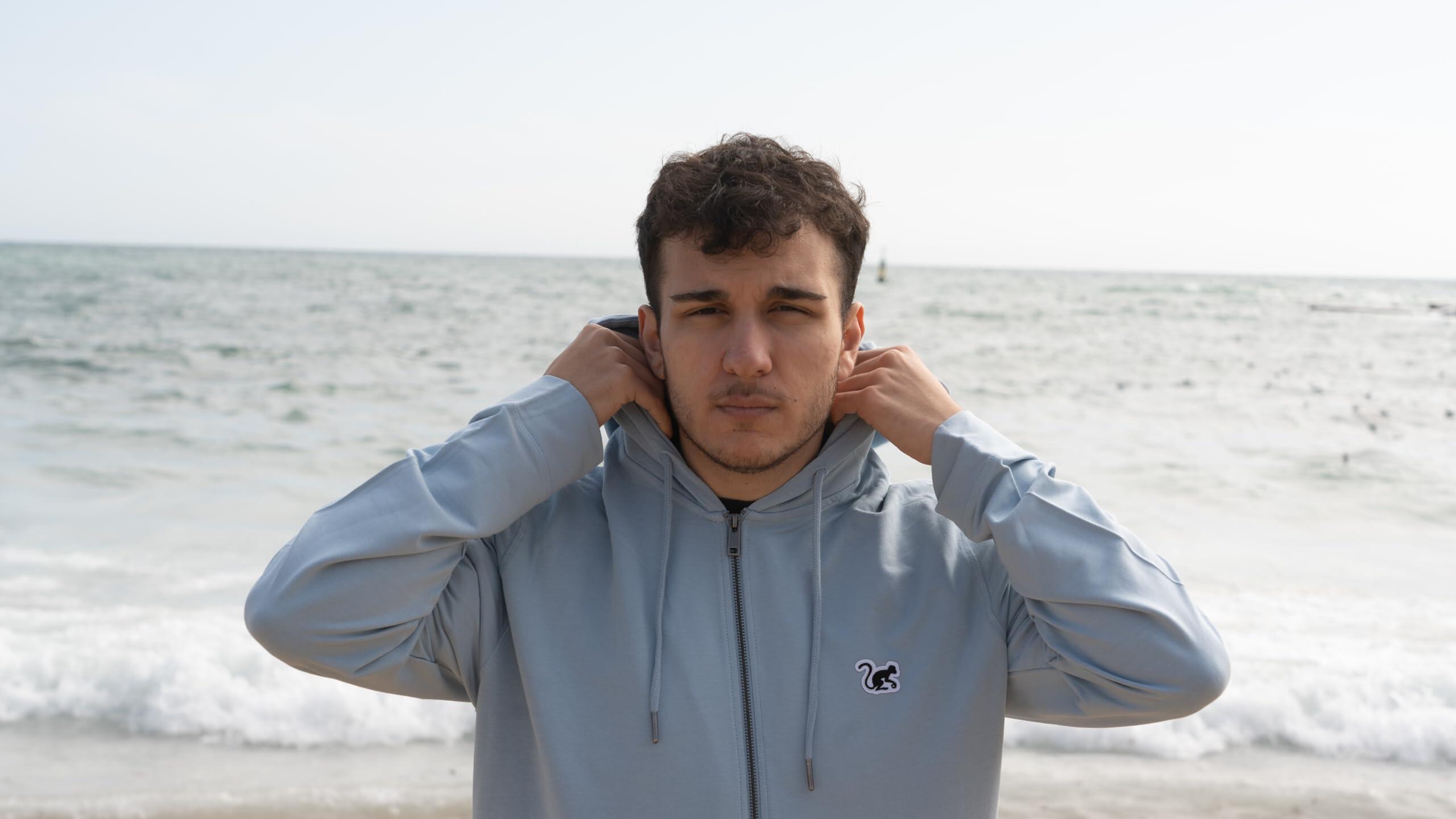 Sudadera Capucha cremallera - Hombre/Mujer - Ecológica (Azul) 3/7