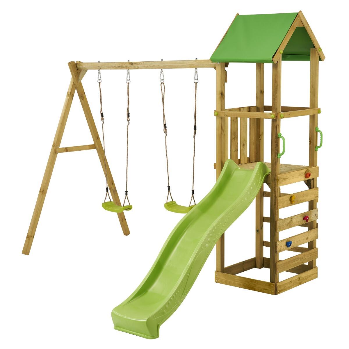 Kangui - Portique Bois Enfant Avec Tobogan, Balançoires, Escalade Et Cabane Walli - Aire De Jeu - Marron - No Size - Decathlon