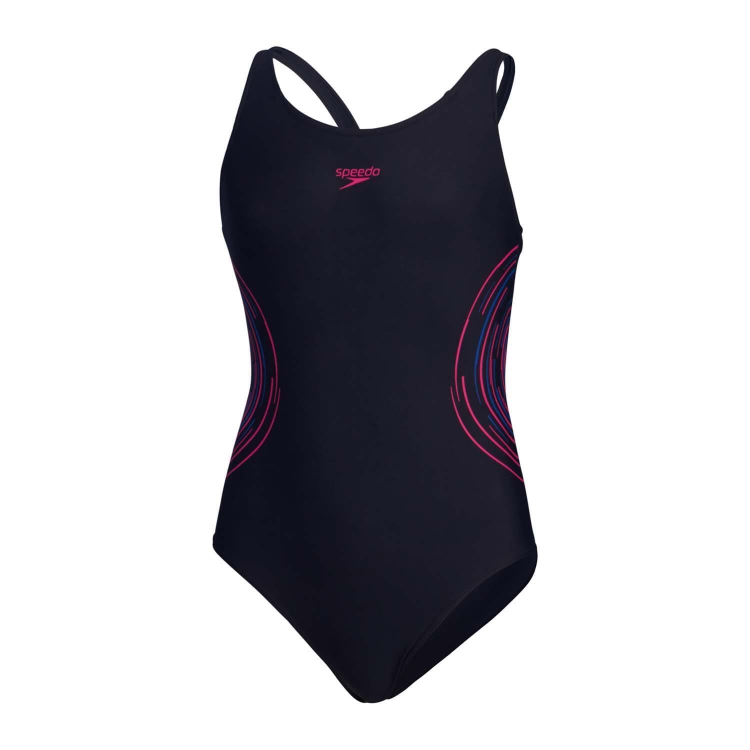 SPEEDO Costume Da Bagno Intero Muscleback Ragazze Speedo Placement Blu Navy Rosa