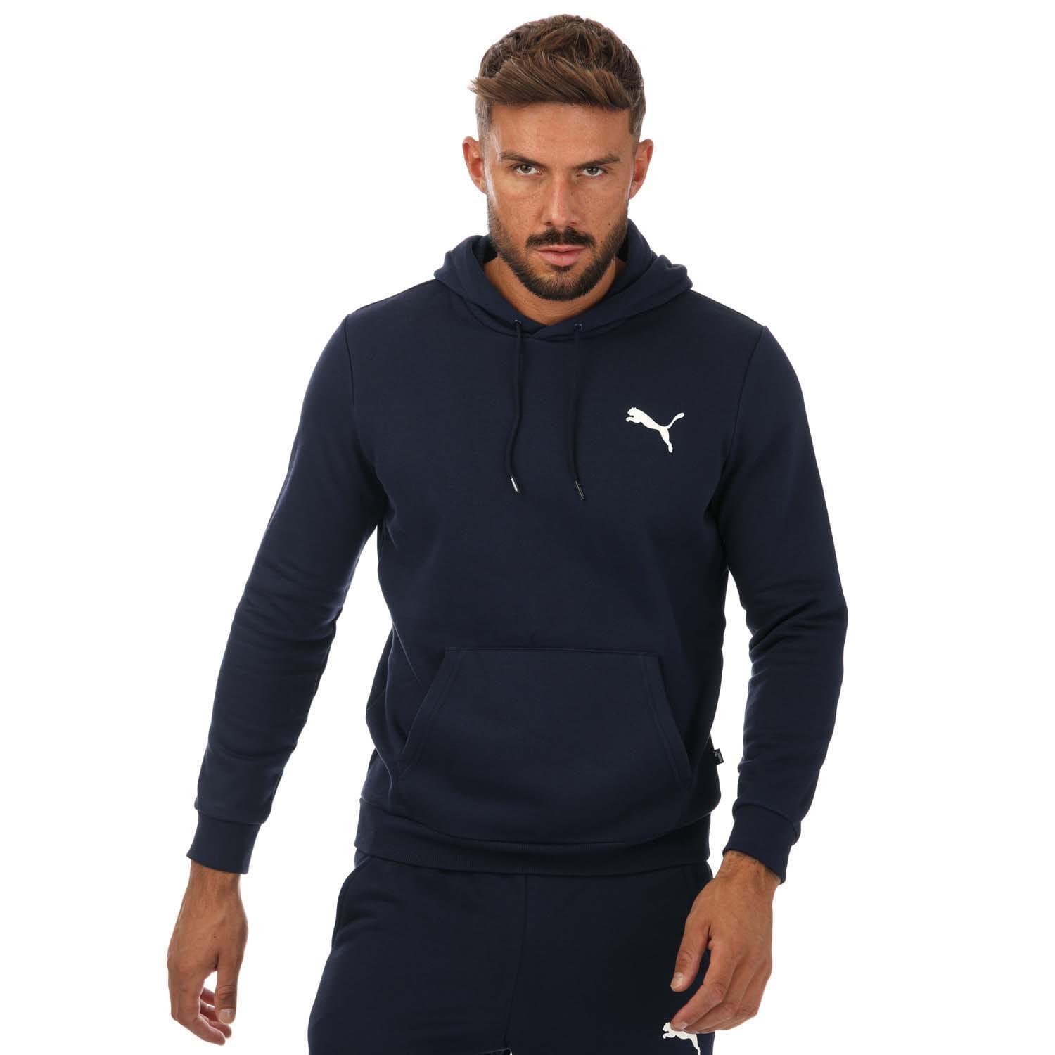 PUMA Felpa Con Cappuccio Logo Piccolo Uomo Puma Essentials Blu Navy