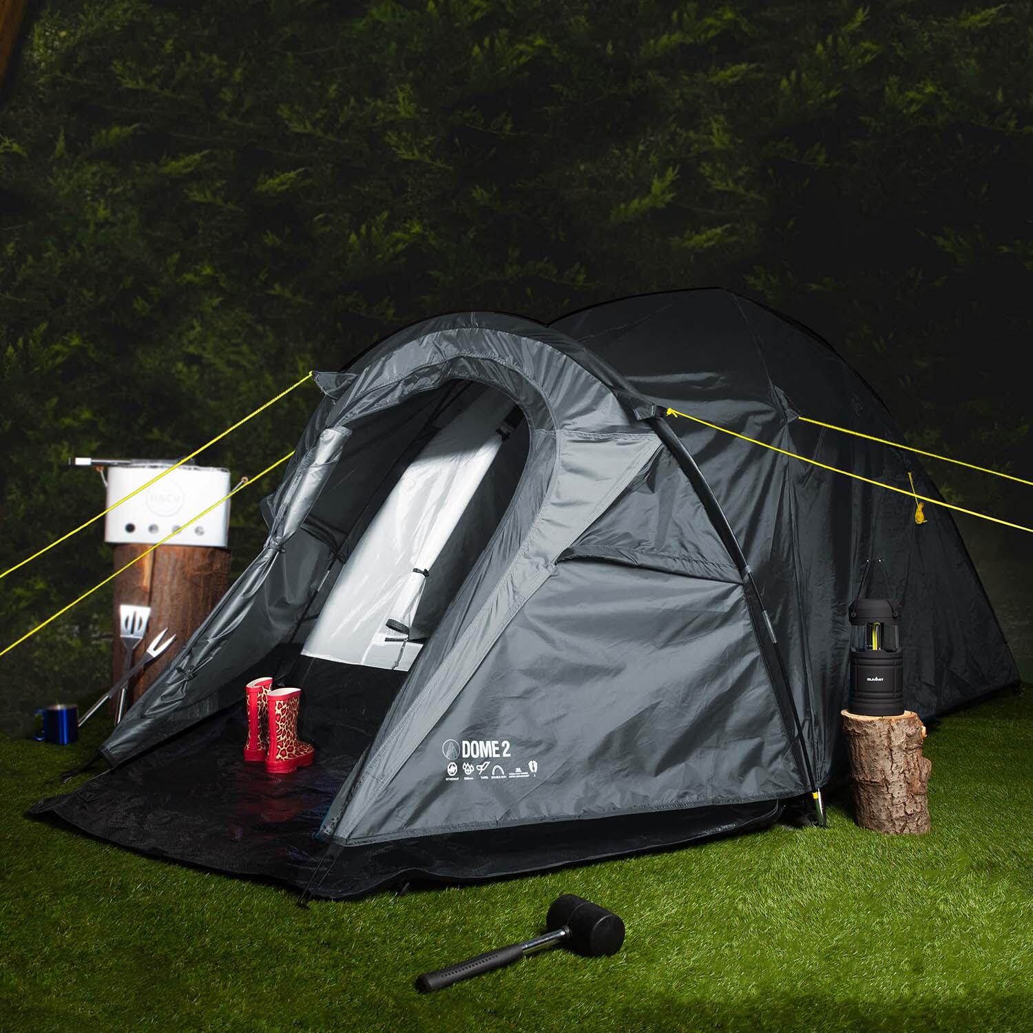 Dome Tent 2 Person Double Skin Taped seams, Built in groundsheet  Slate Grey 5/7