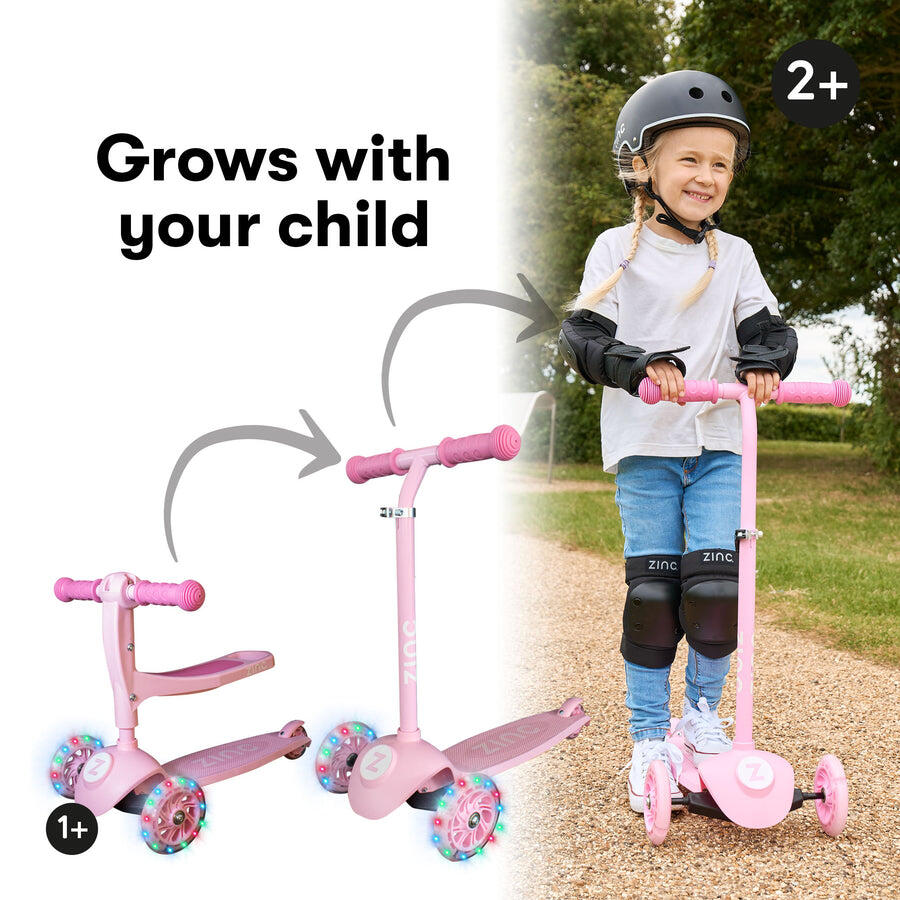 Zinc My First 3-in-1 Kids 3 Wheel Scooter Ride On - Pink 4/5