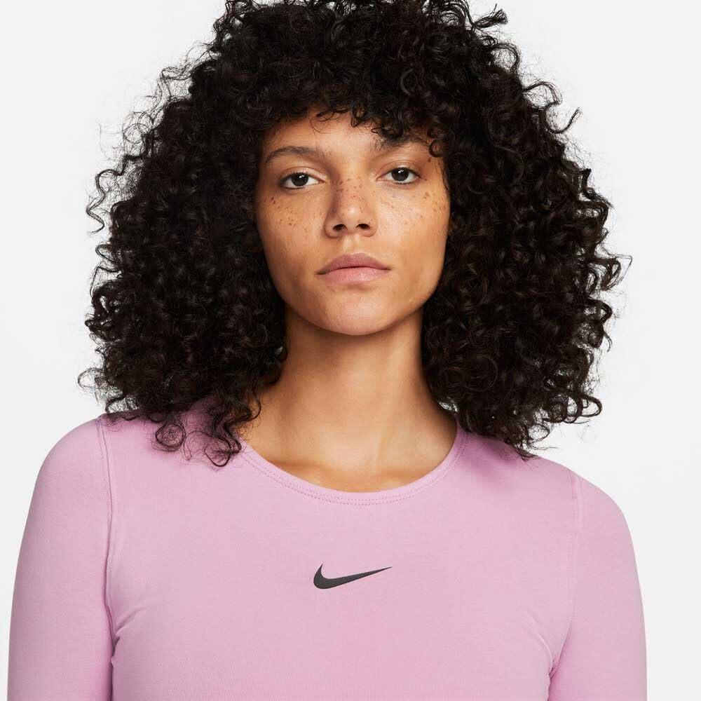 Top Sportivo Nike Crop Tape Maniche Lunghe Rosa Taglia S 3/5