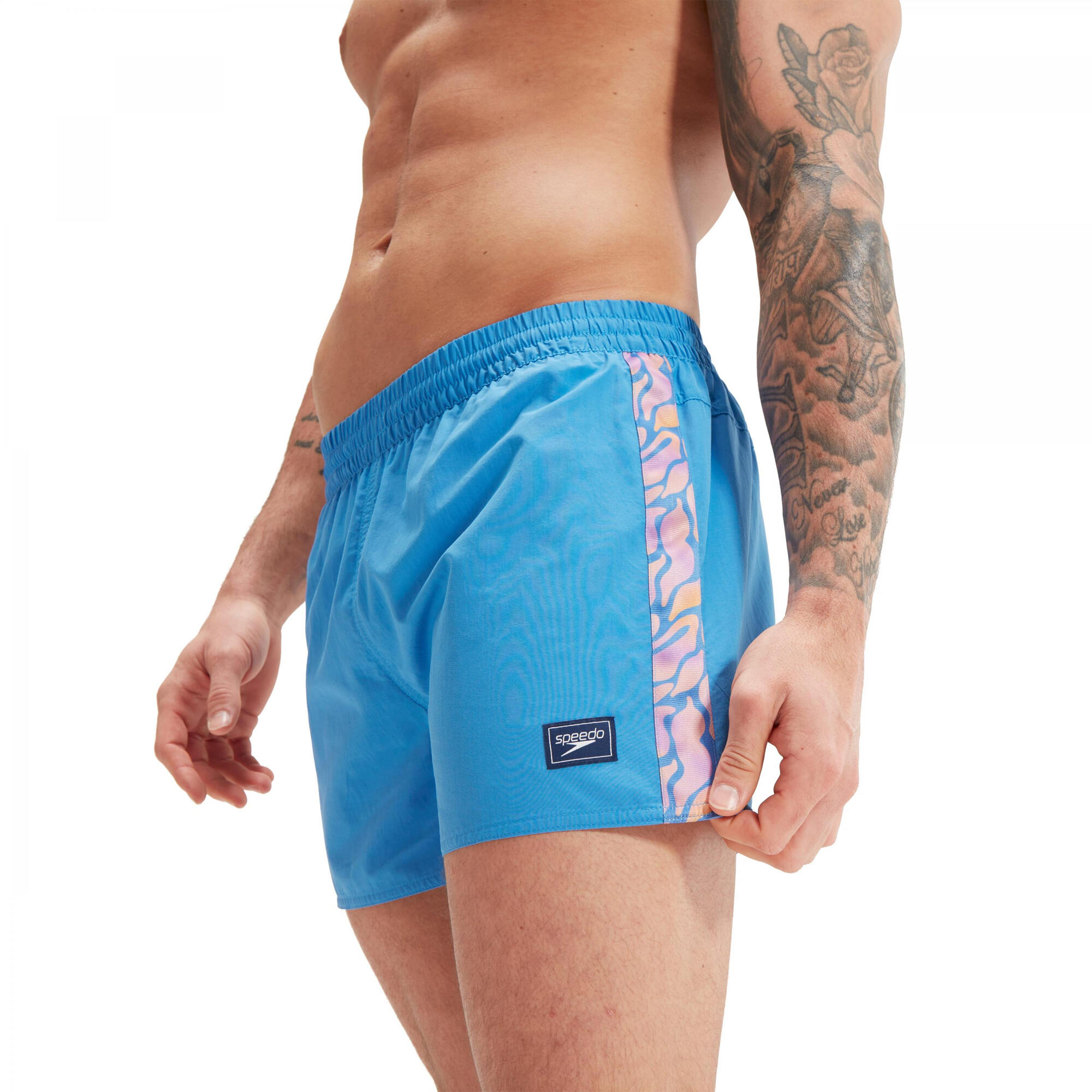 Mens Retro Water Swim Shorts (Blue) 3/3