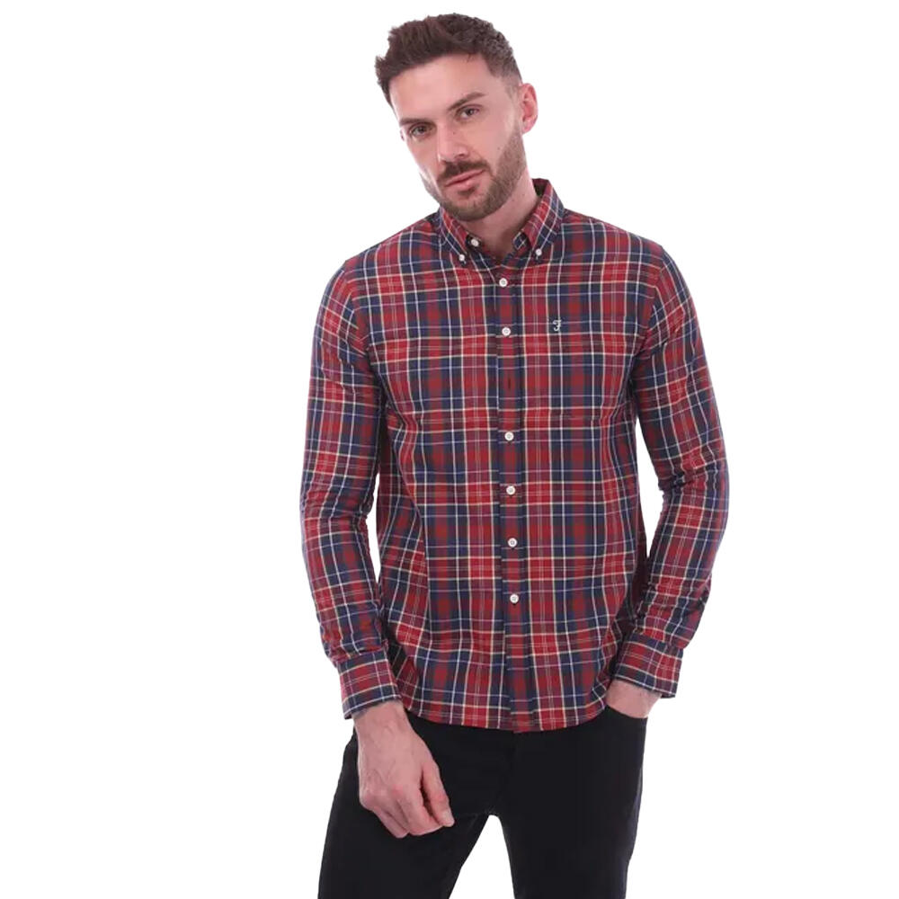 Mens Edina Checked Oxford Shirt (Red) 1/3