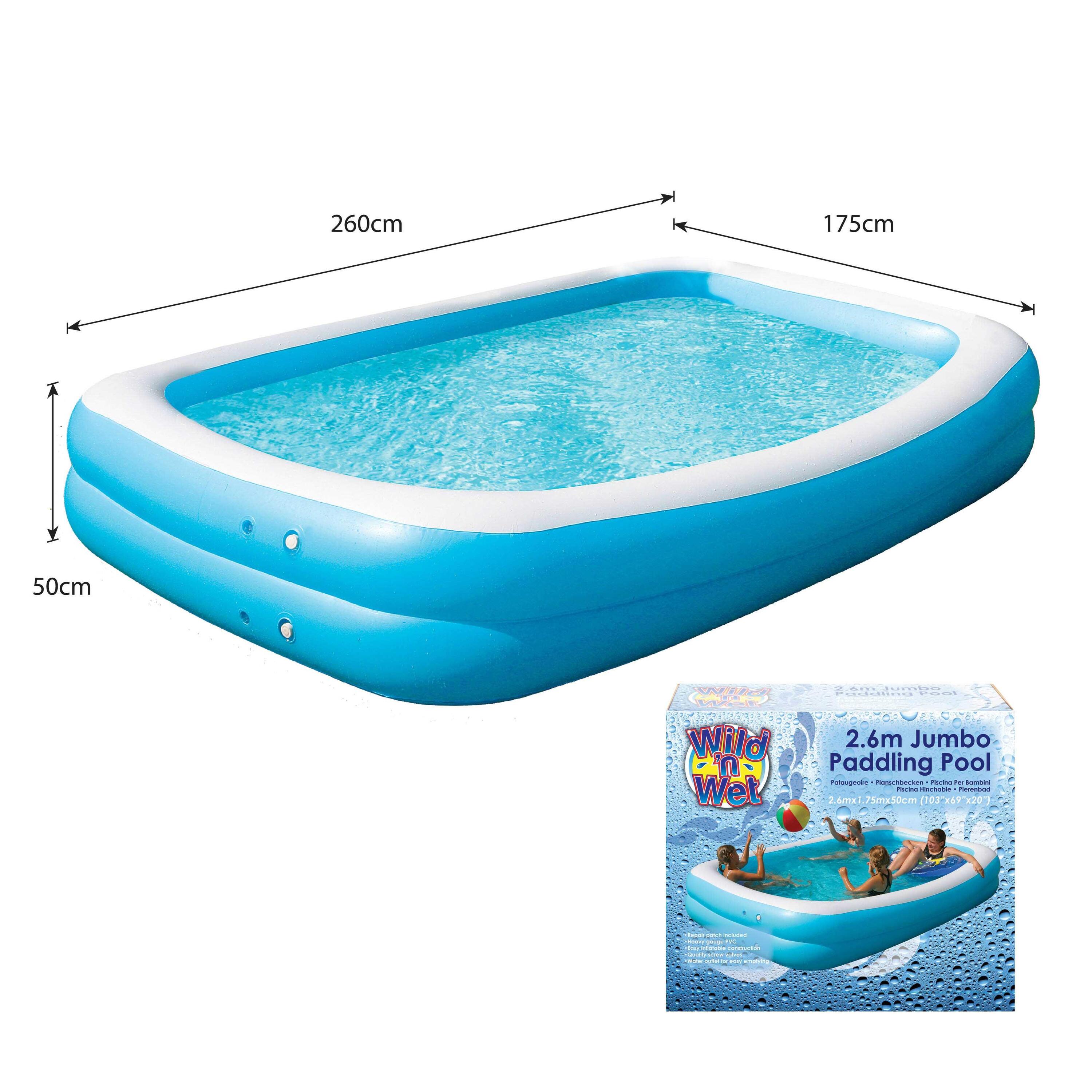 Large Paddling Pool Inflatable - 2.6m Jumbo Family Pool, Blue 2/7