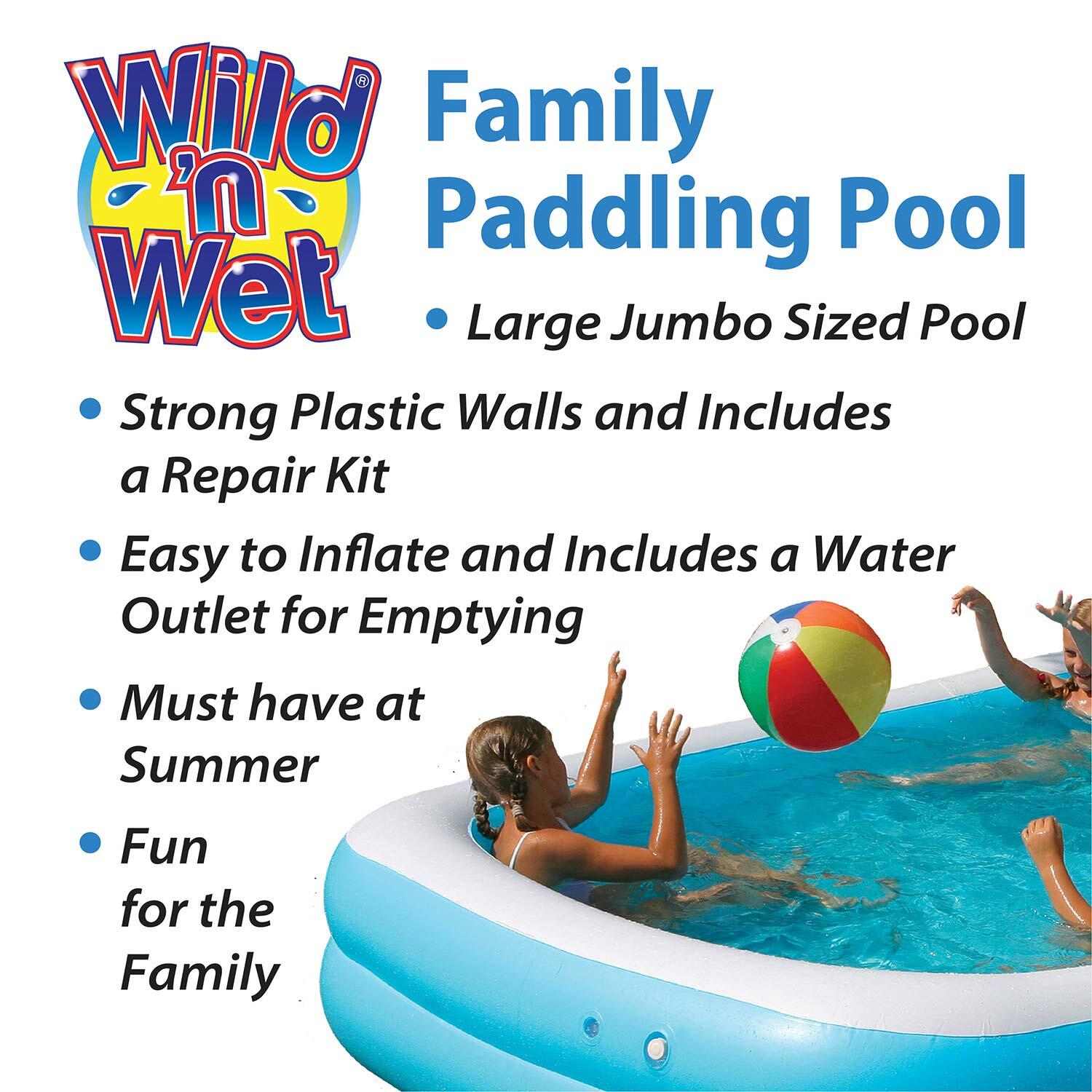 Large Paddling Pool Inflatable - 2.6m Jumbo Family Pool, Blue 3/7