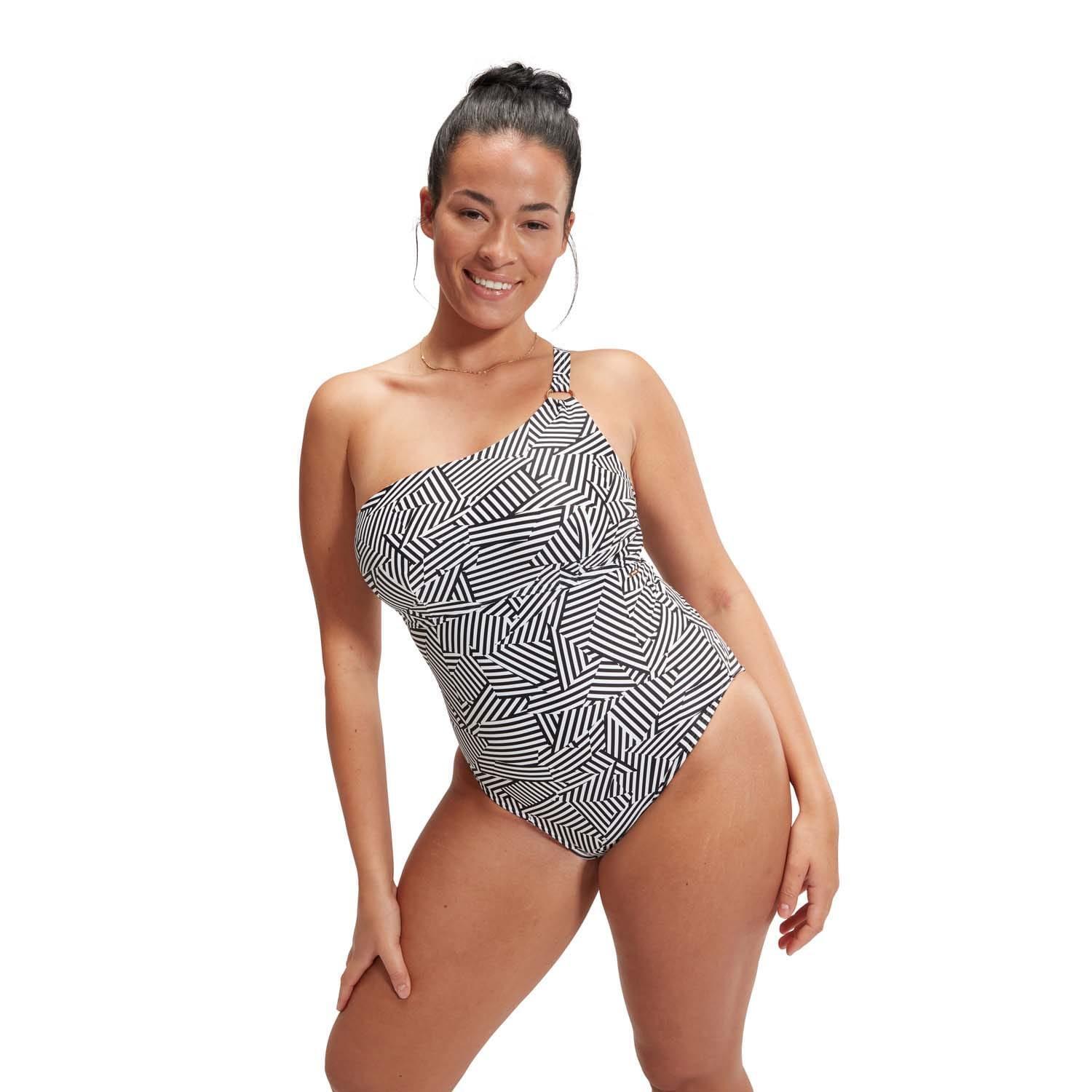 Costume Da Bagno Intero Asimmetrico Donna Speedo Nero Bianco 3/3