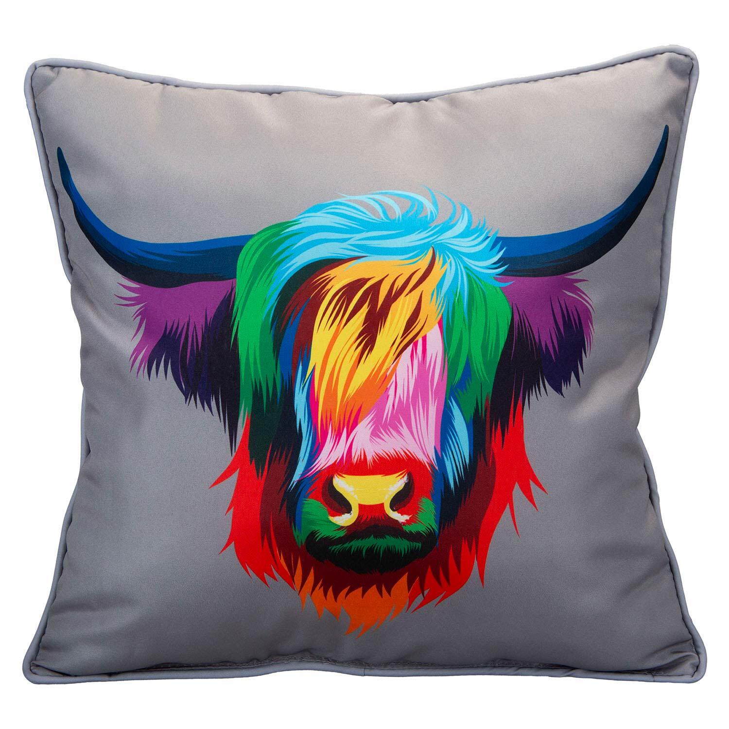 SUMMIT Scatter Cushion Highland Cow Print Design Piping Edge Soft 45cm x 45cm Multi X 1