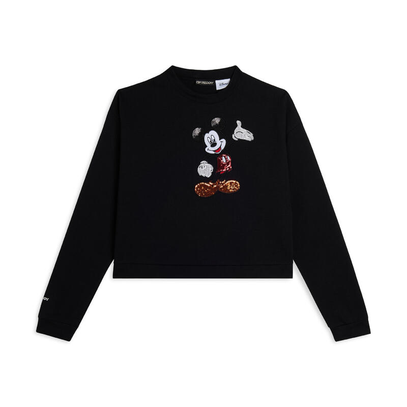 Sweat-shirt court noir avec broderie Mickey Mouse