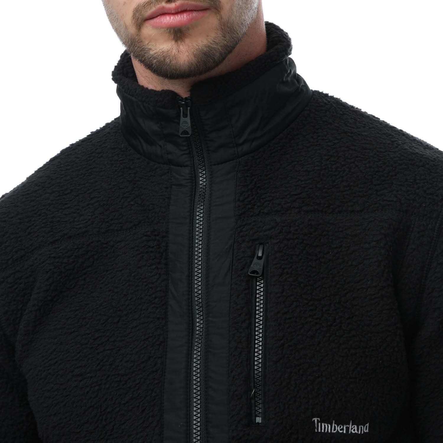 Mens Mix Media Sherpa Fleece Jacket (Black) 3/4