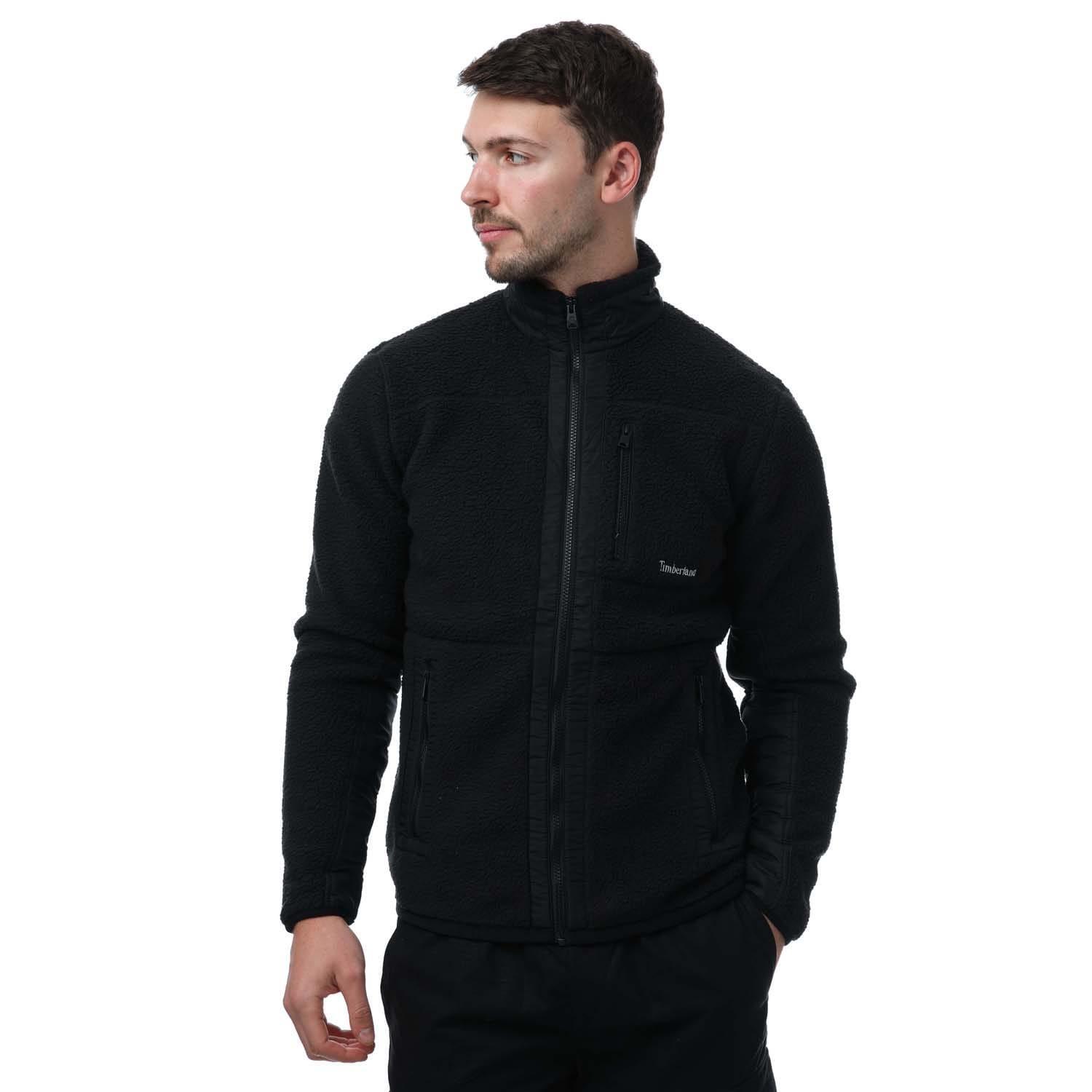 Mens Mix Media Sherpa Fleece Jacket (Black) 1/4