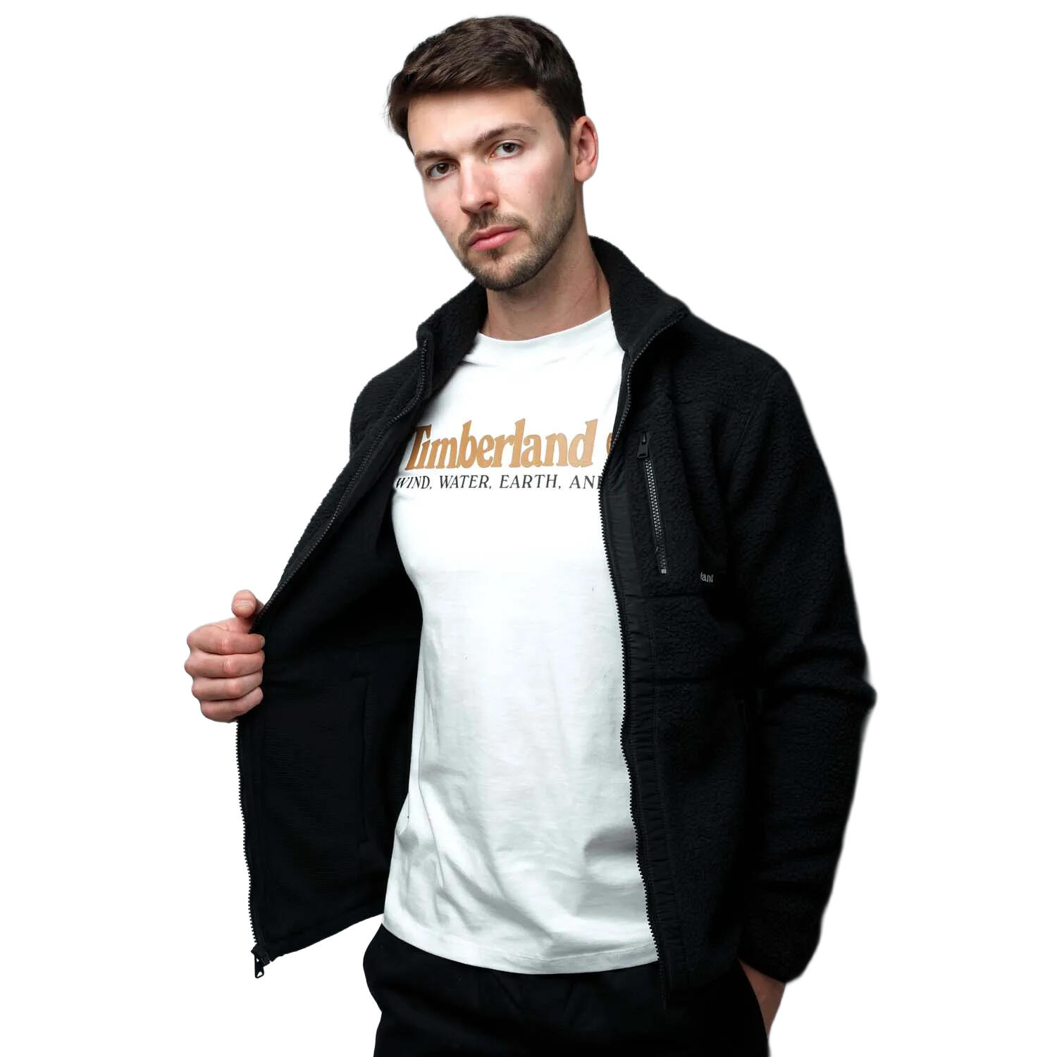 Mens Mix Media Sherpa Fleece Jacket (Black) 4/4