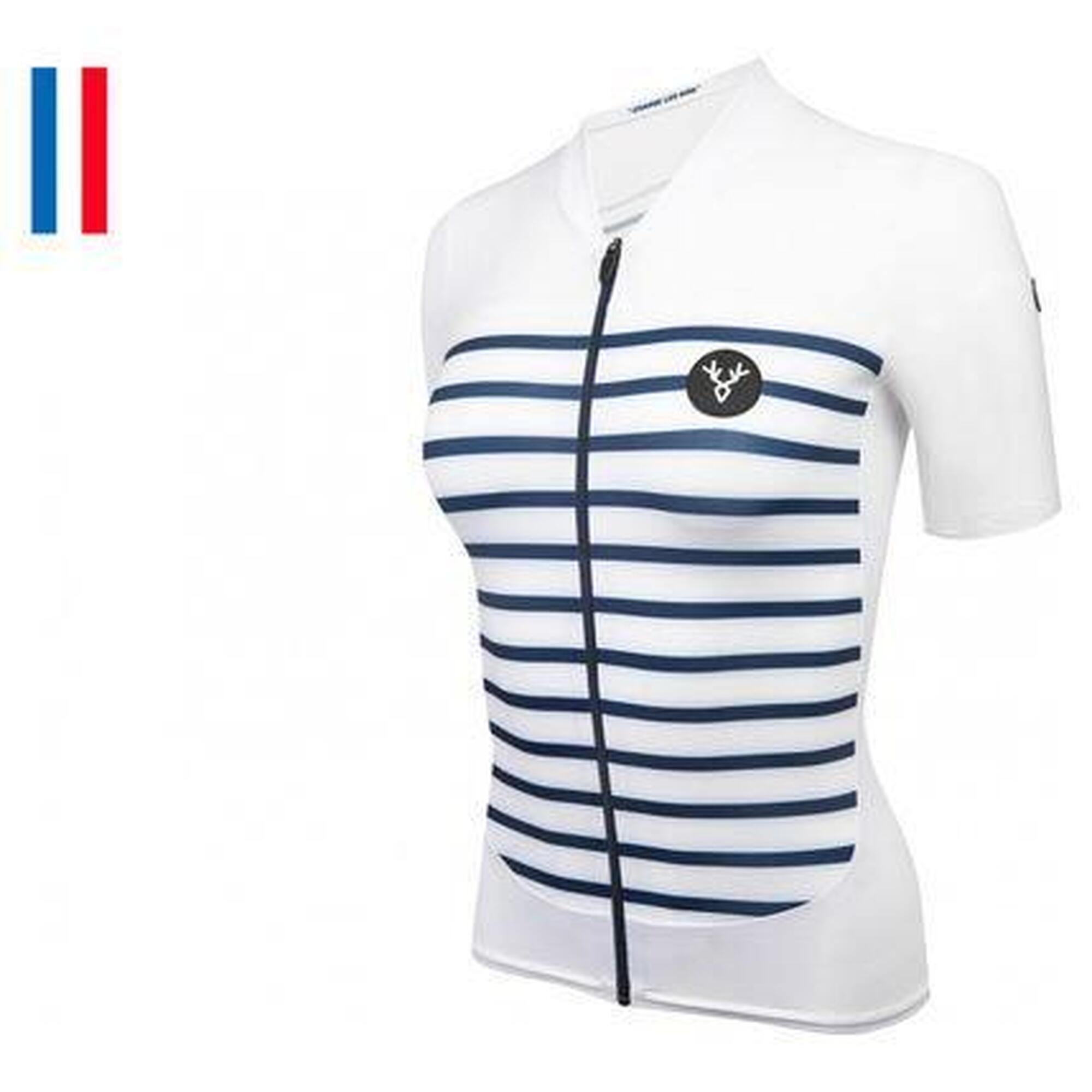Lebram - Maillot Manches Courtes Femme Lebram Ventoux Blanc Bleu Coupe Ajustée - Maillot Manches Courtes - Blanc|bleu - 34 2xs - Decathlon