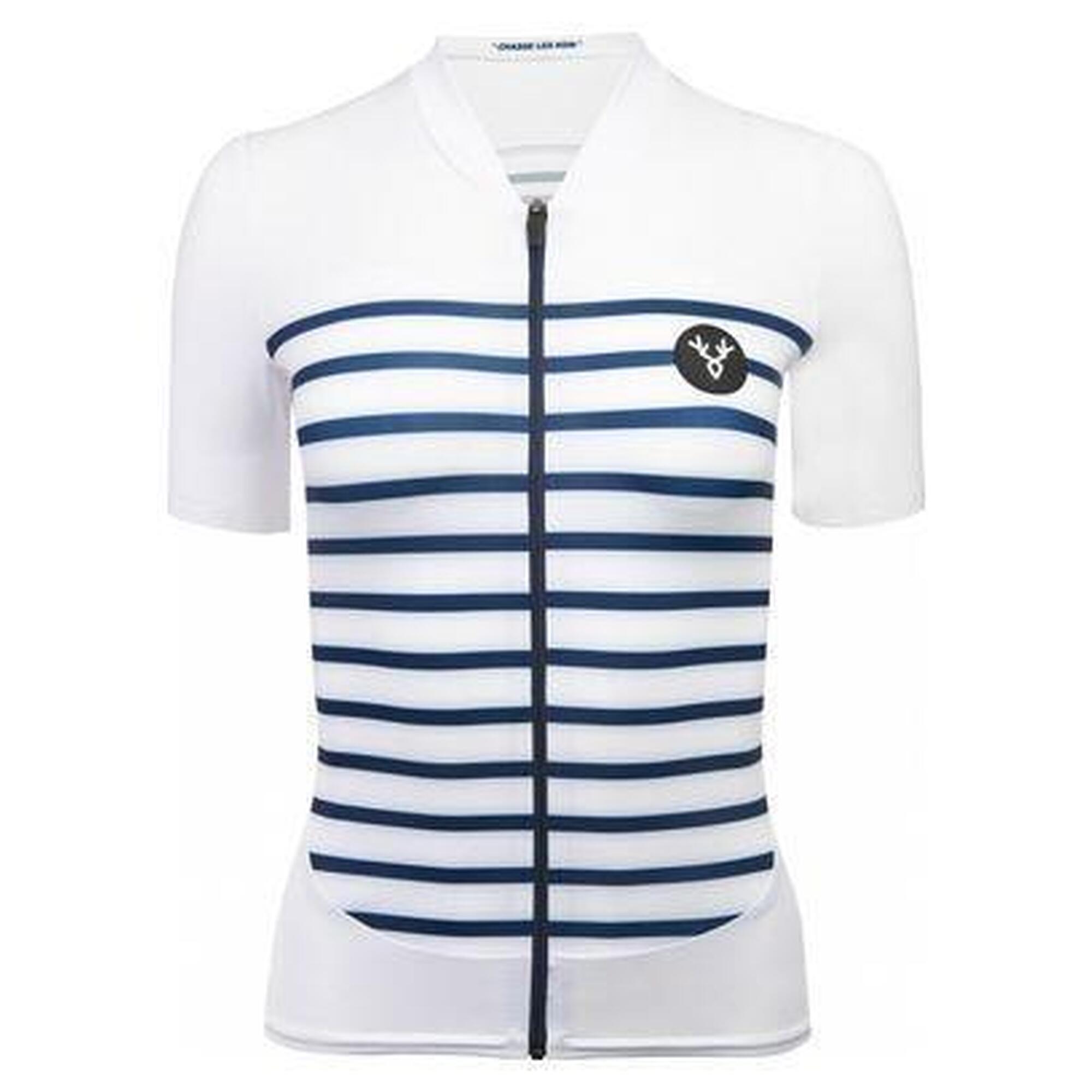 Maillot Manches Courtes Femme LeBram Ventoux Blanc Bleu Coupe Ajustée