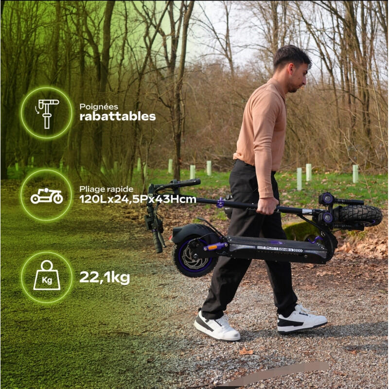 Trottinette électrique UrbanGlide ECross One – Moteur 600W (800W Pic), Batterie 48V 10,4Ah, Autonomie 50km, Pneus 10", Double Frein à Disque, Bleue